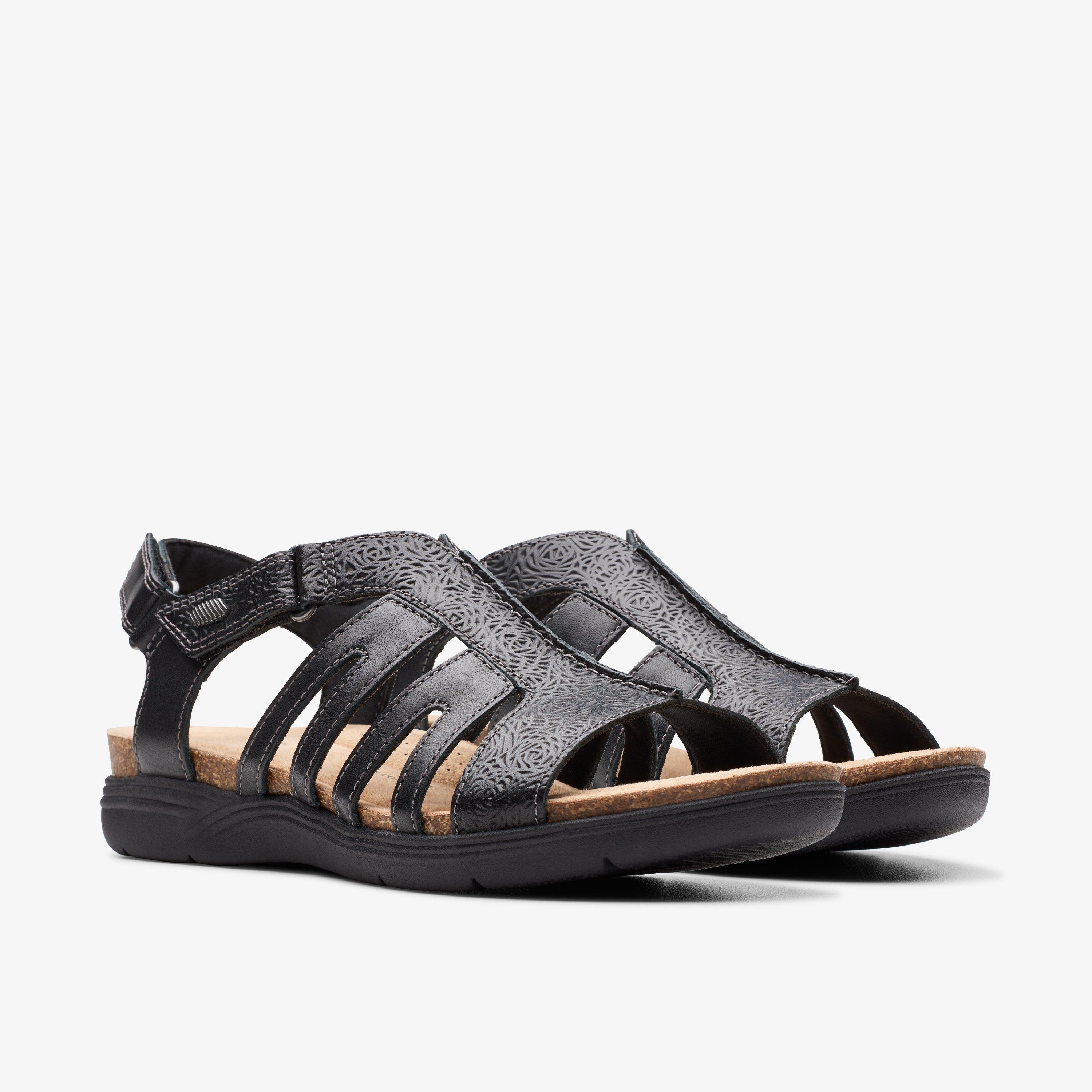 April Belle Black Leather Flat Sandals, view 4 of 6