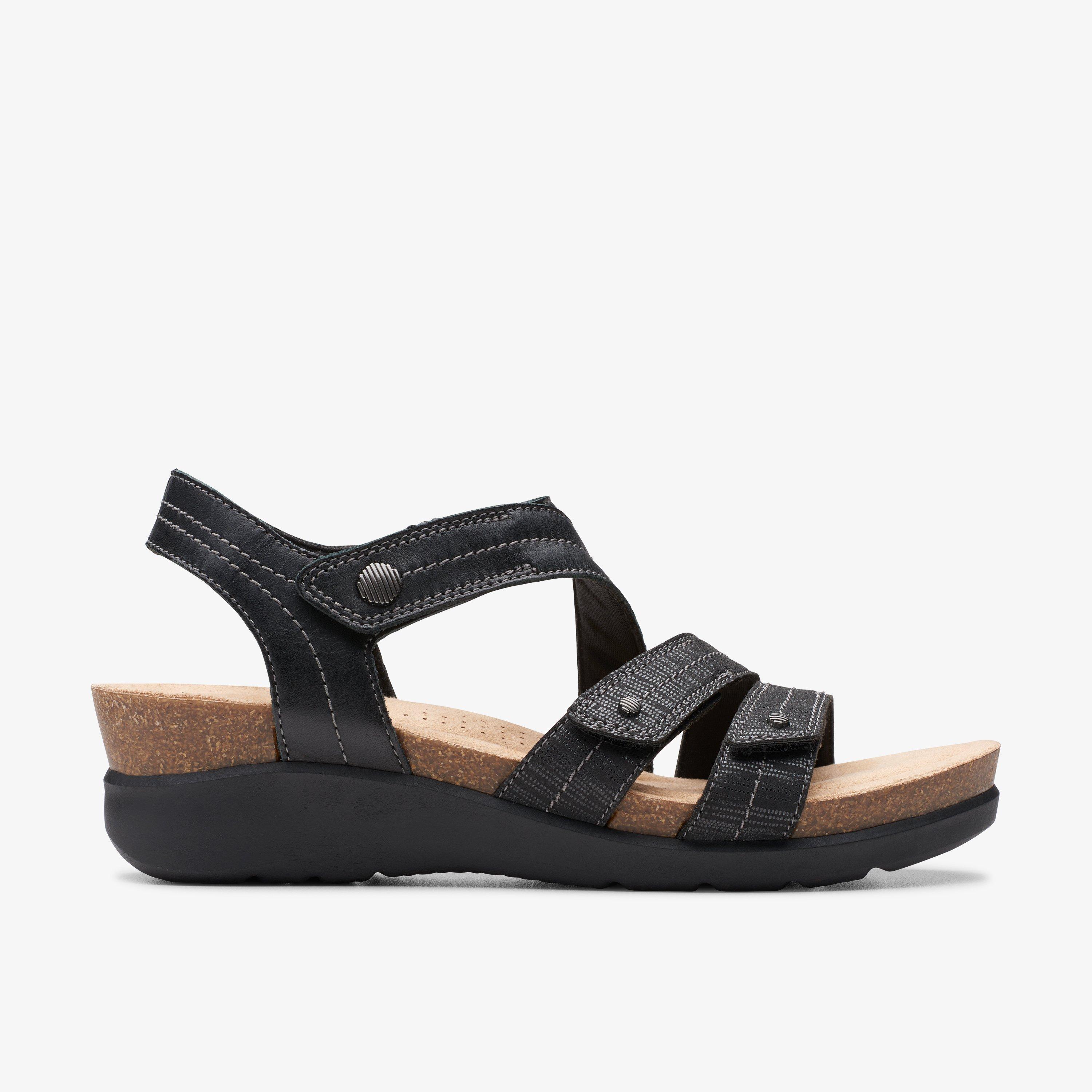 Calenne Clara Black Combination Wedge Sandals, view 1 of 6
