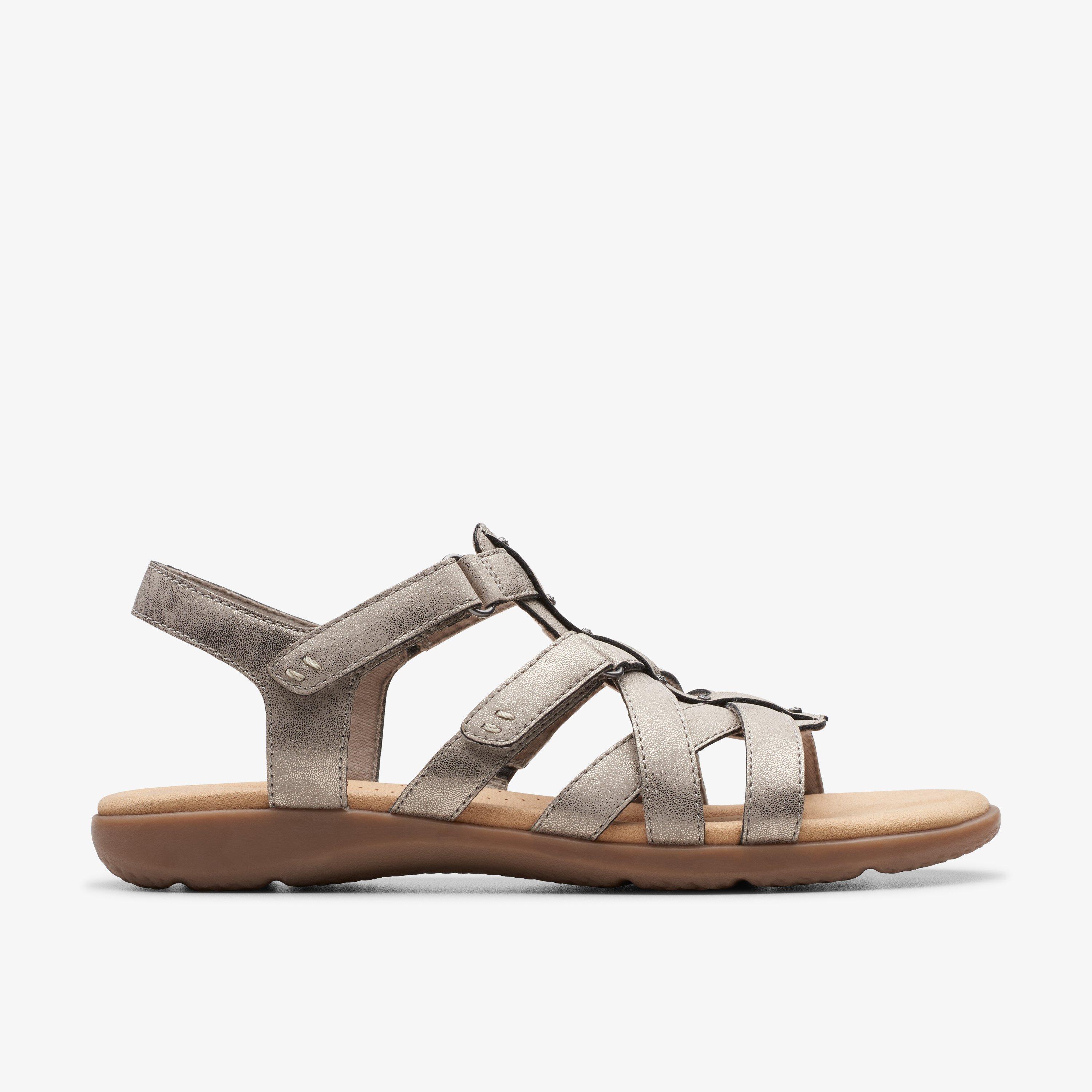 Womens Elizabelle Sky Pewter Metallic Flat Sandals | Clarks IE