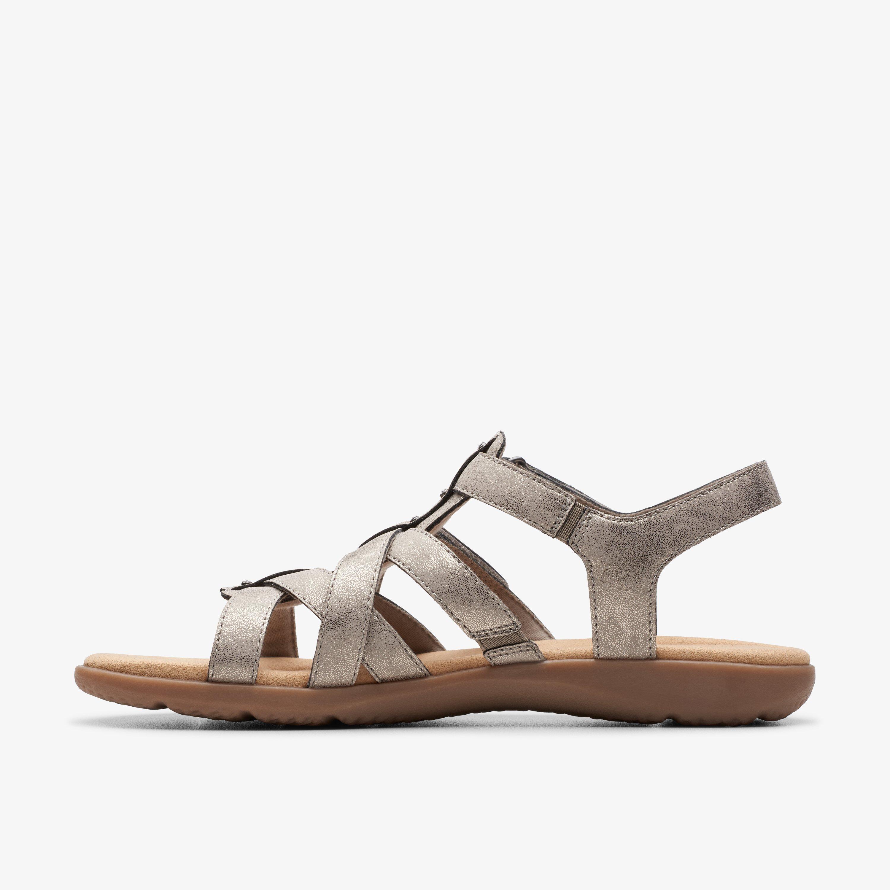 Womens Elizabelle Sky Pewter Metallic Flat Sandals Clarks IE