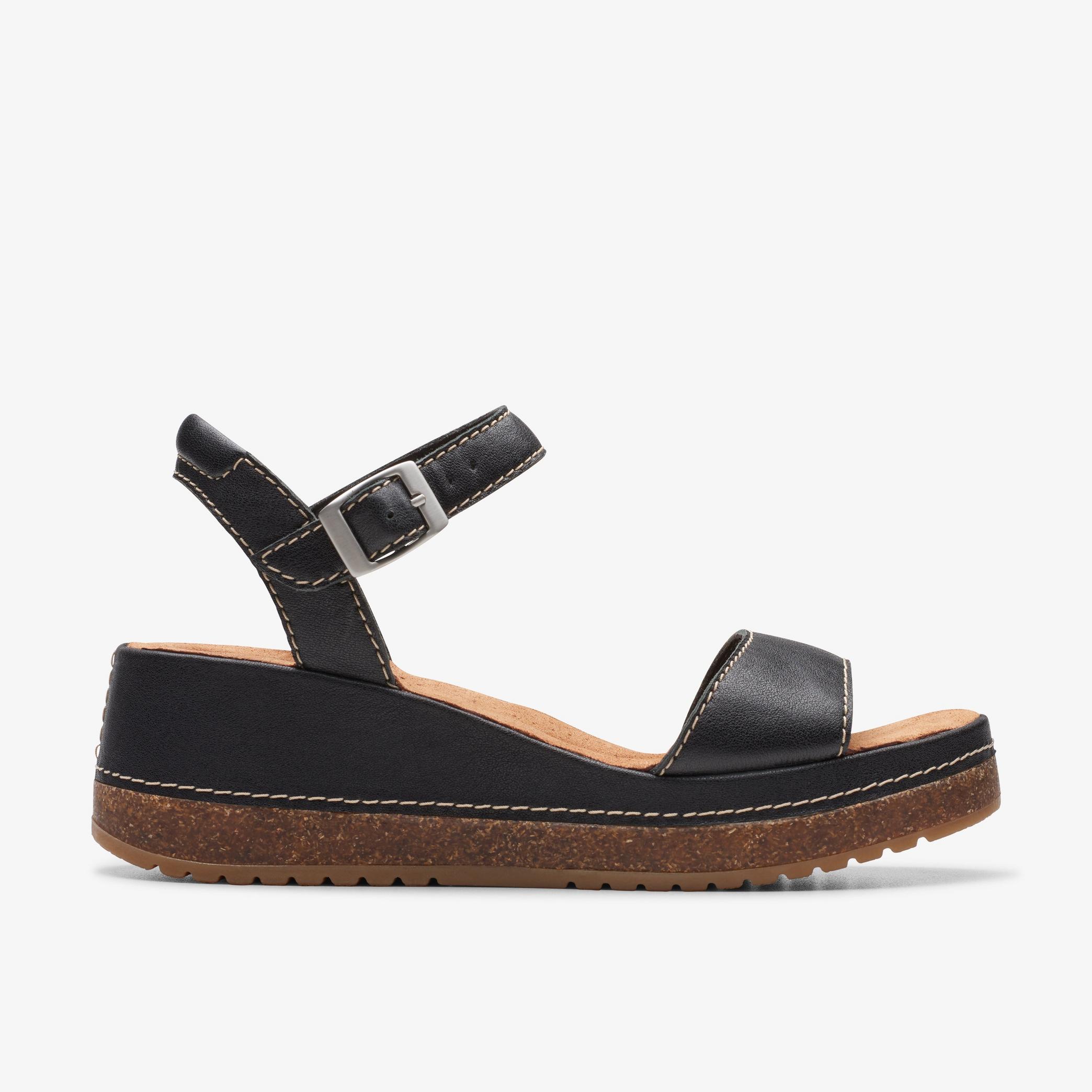 Kassanda Lily Black Leather Wedges, view 1 of 6