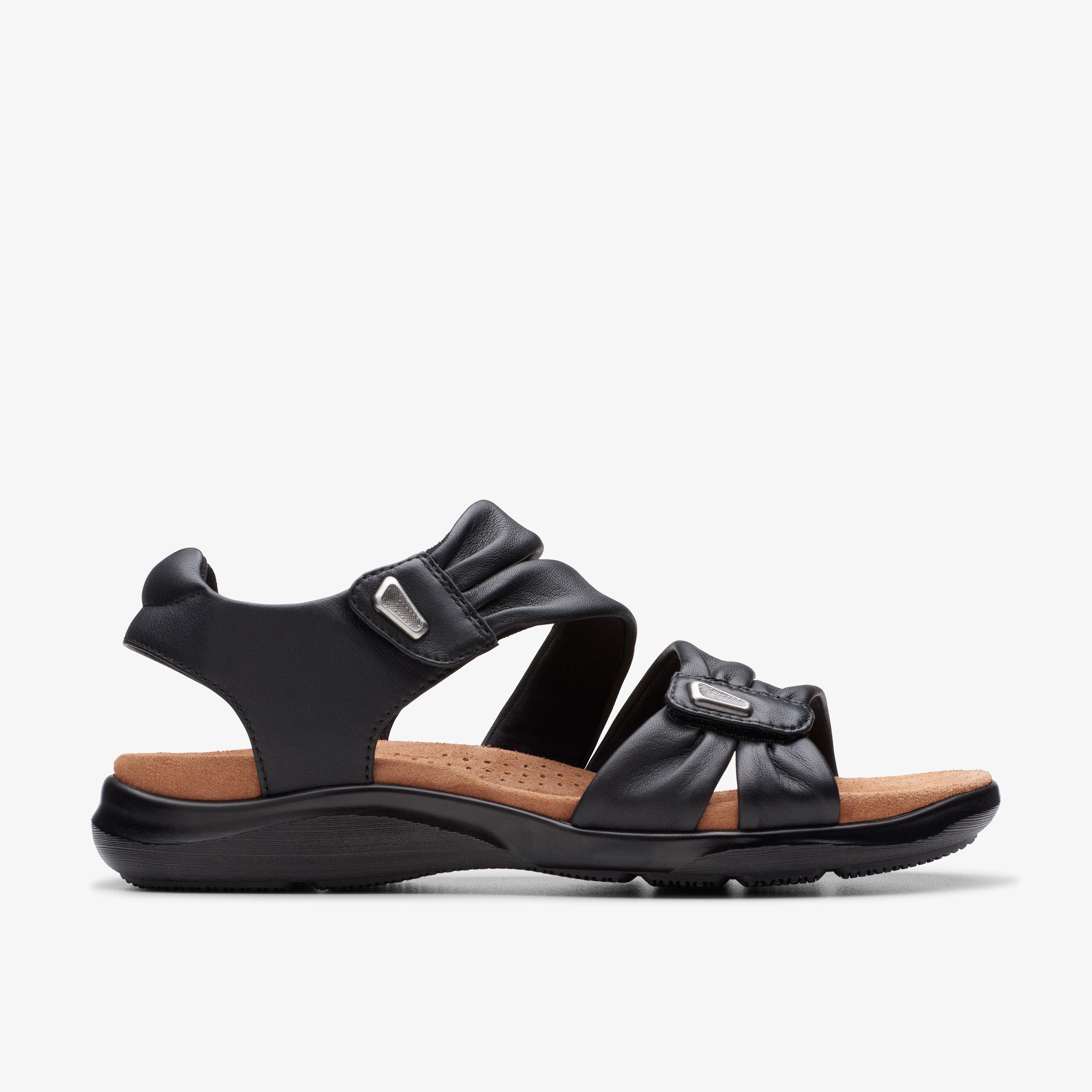 WOMENS Kitly Ave Black Leather Flat Sandals | Clarks US