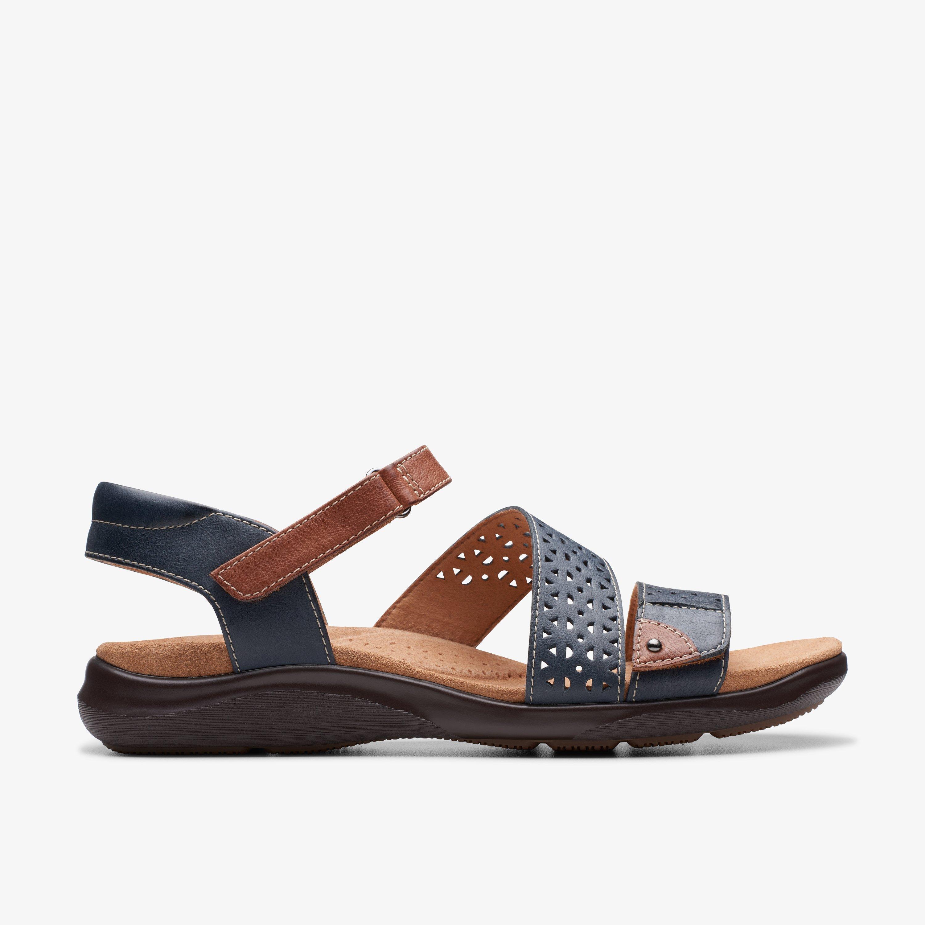 WOMENS Kitly Way Navy Leather Flat Sandals | Clarks US