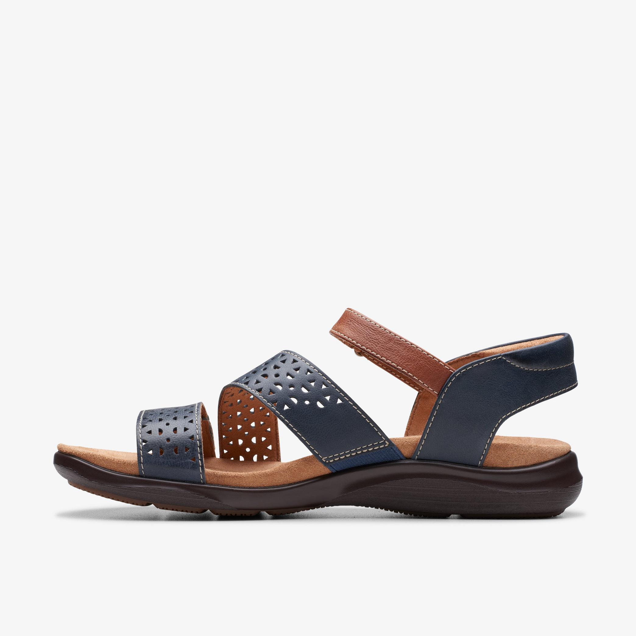 WOMENS Kitly Way Navy Leather Flat Sandals | Clarks US