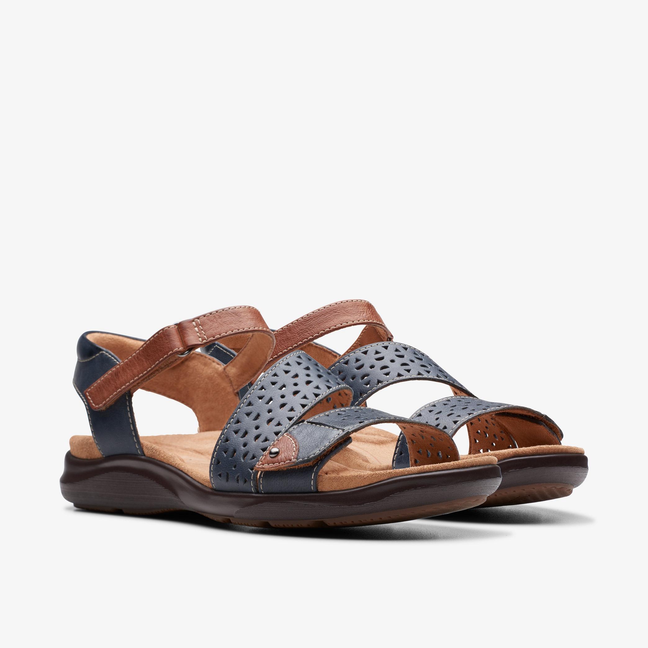 Kitly Way Navy Leather Flat Sandals, view 4 of 6
