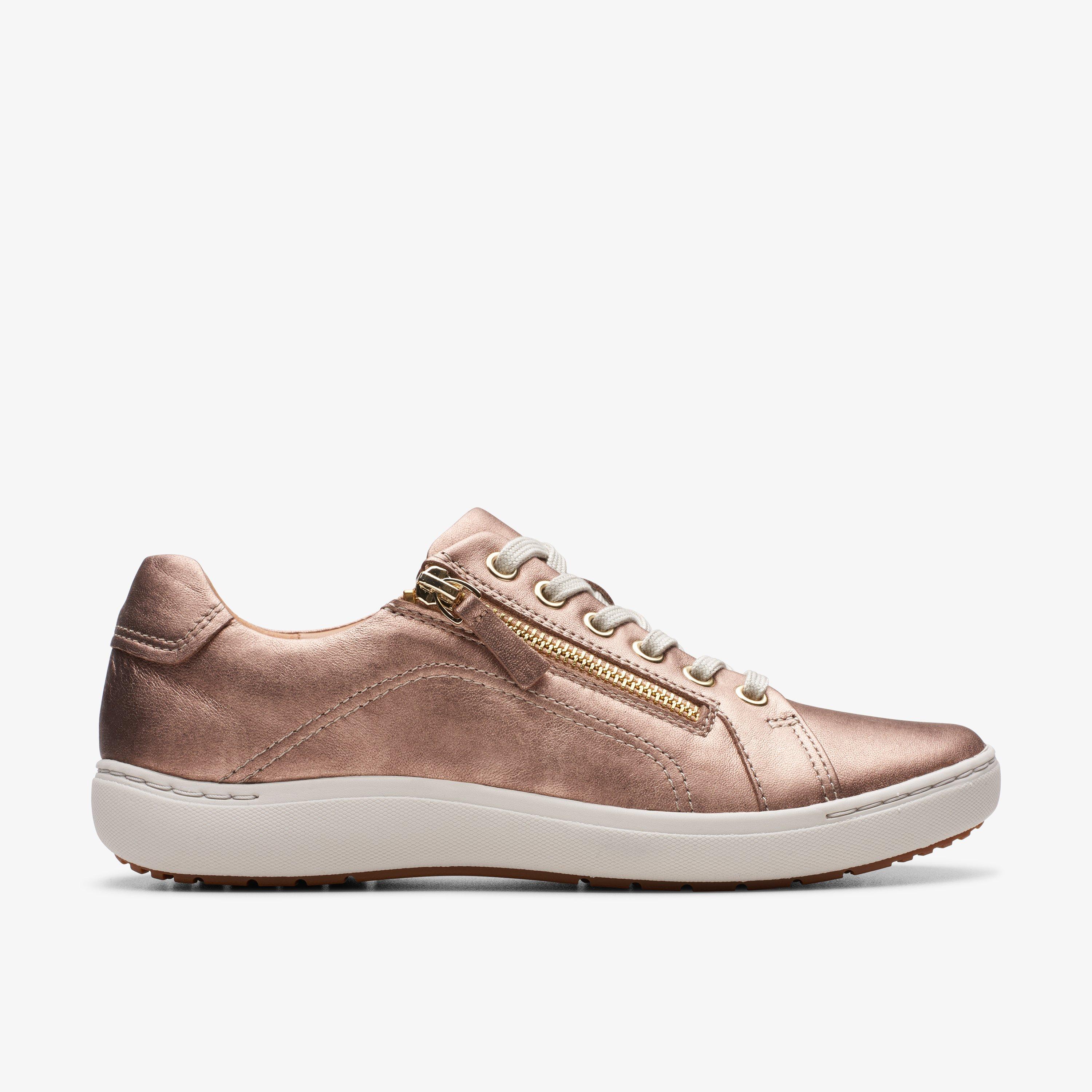 Womens Nalle Lace Rose Gold Leather Trainers | Clarks UK