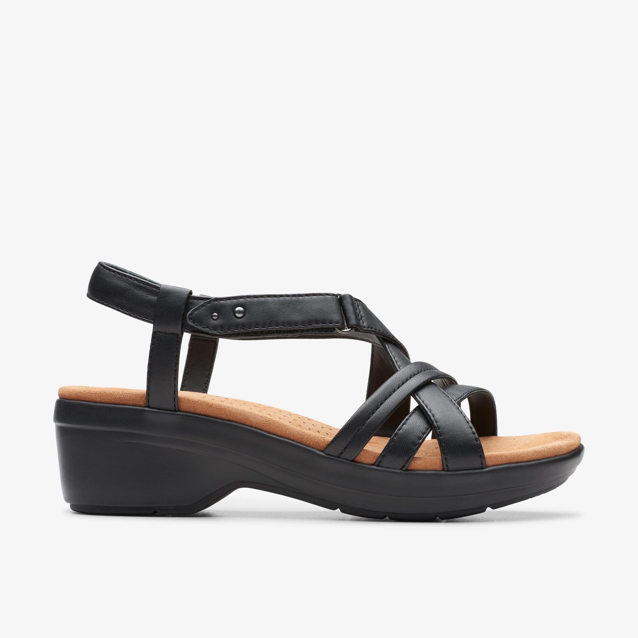 Tuleah May Black Leather Heeled Sandals, view 1 of 6