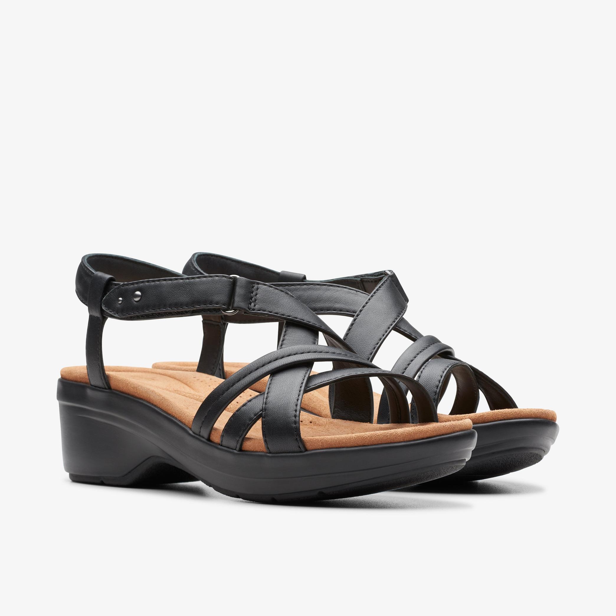 Tuleah May Black Leather Heeled Sandals, view 4 of 6