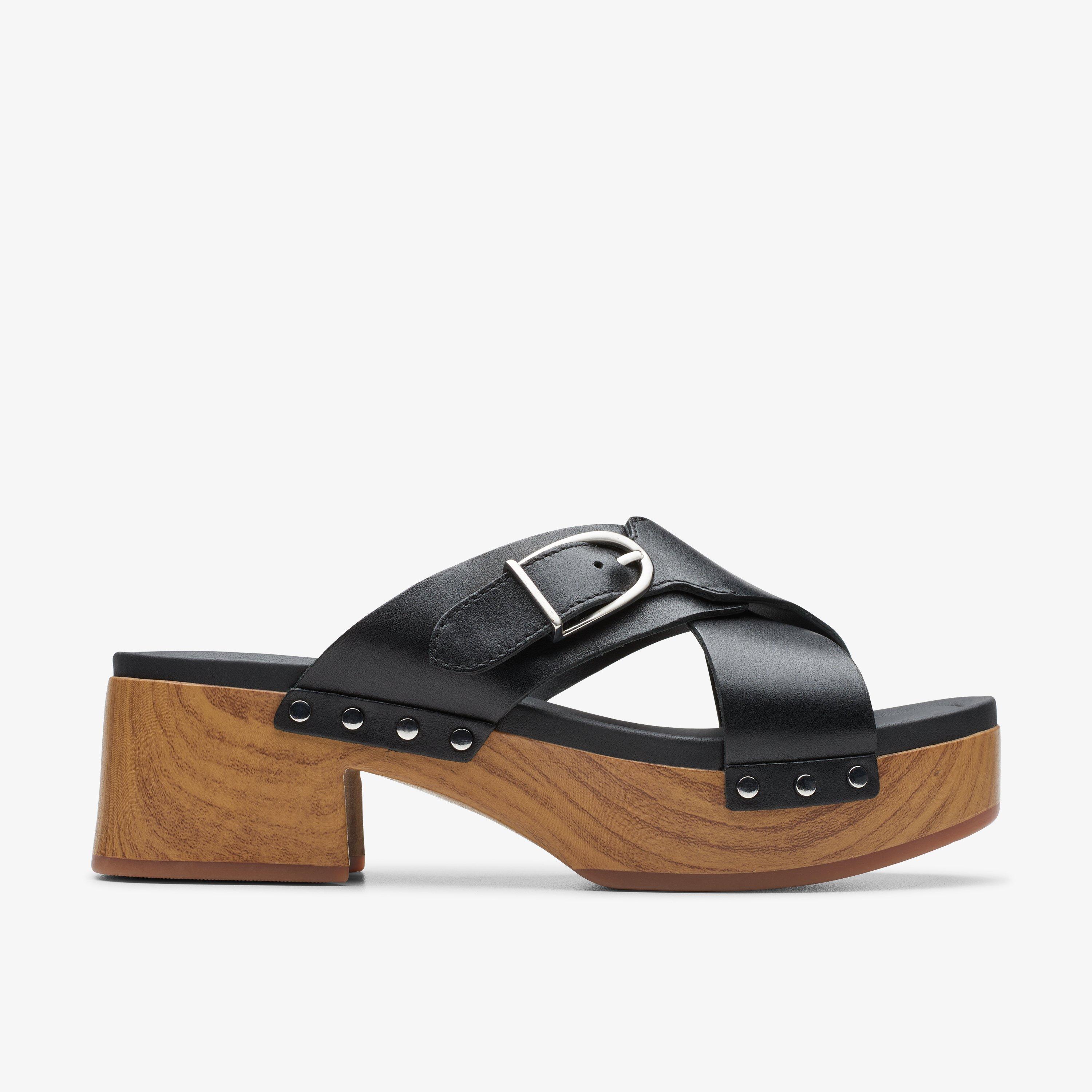 WOMENS Sivanne Walk Black Leather Wedges | Clarks US