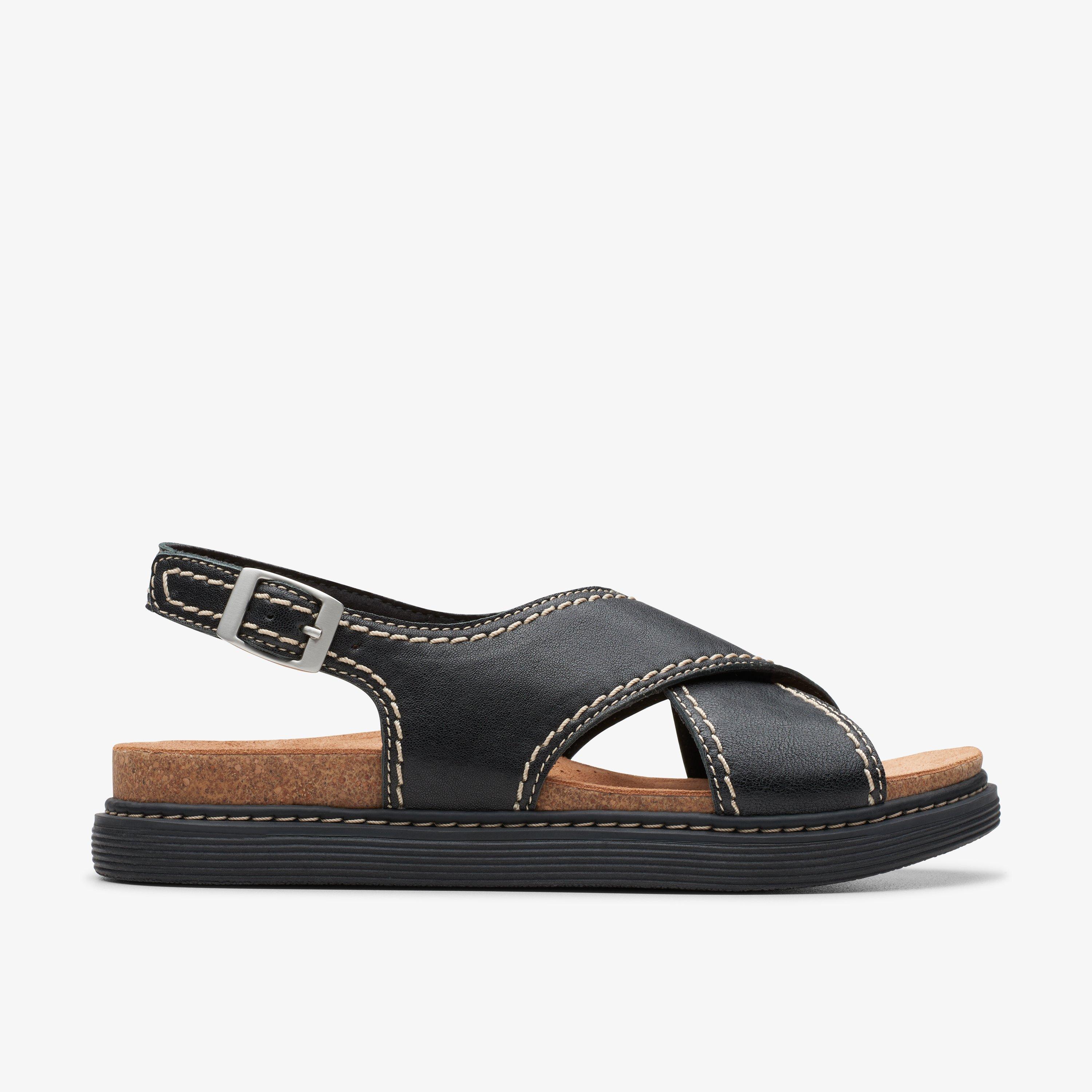 WOMENS Arwell Sling Black Leather Flat Sandals | Clarks US