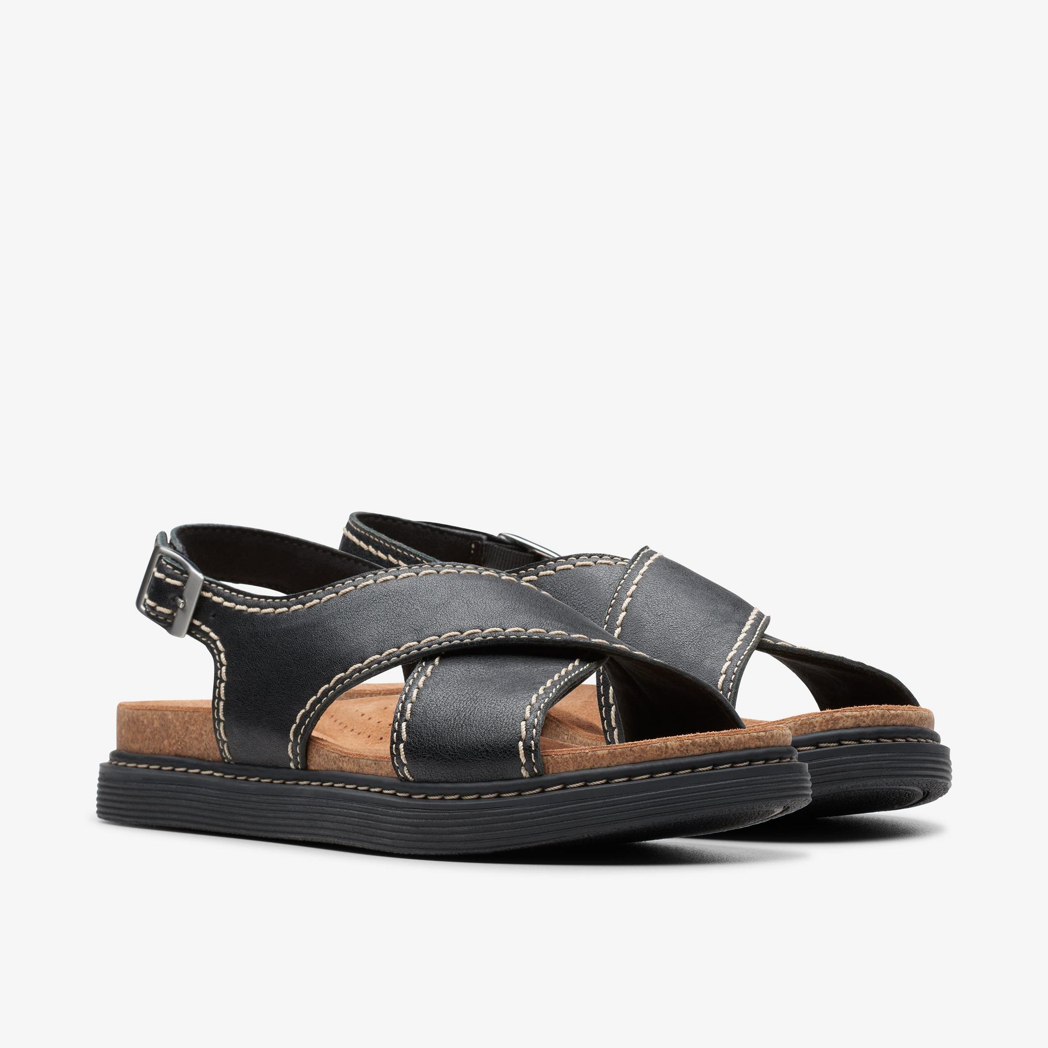 Arwell Sling Black Leather Flat Sandals, view 4 of 6