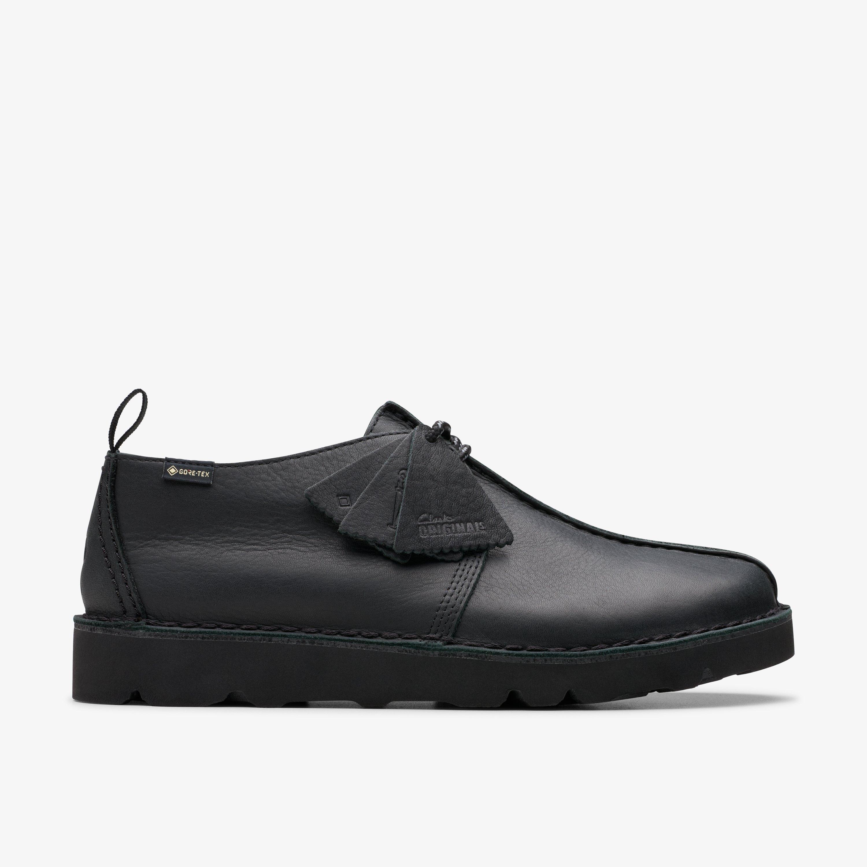 Black leather desert trek clarks on sale