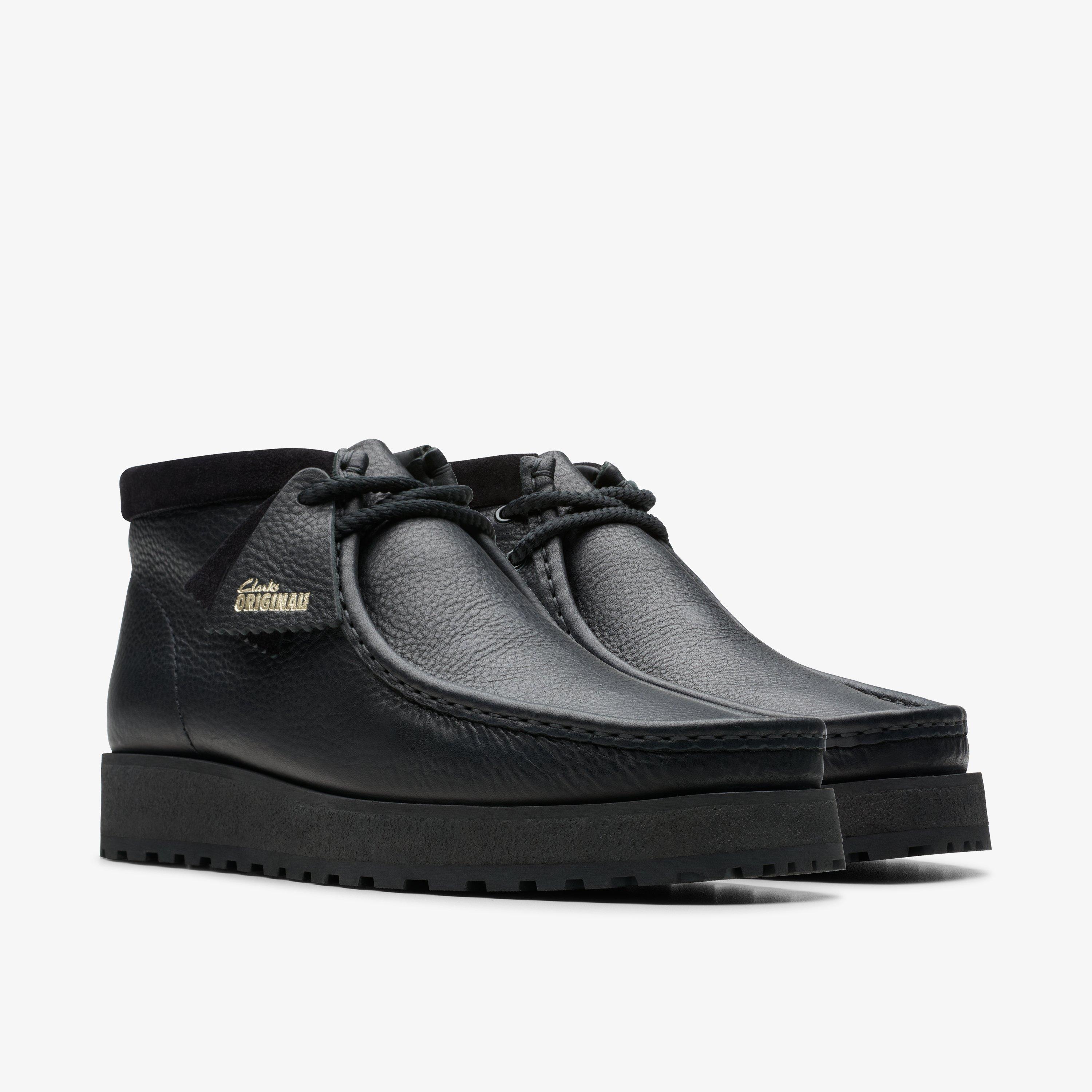 Clarks wallabee boot black leather hotsell