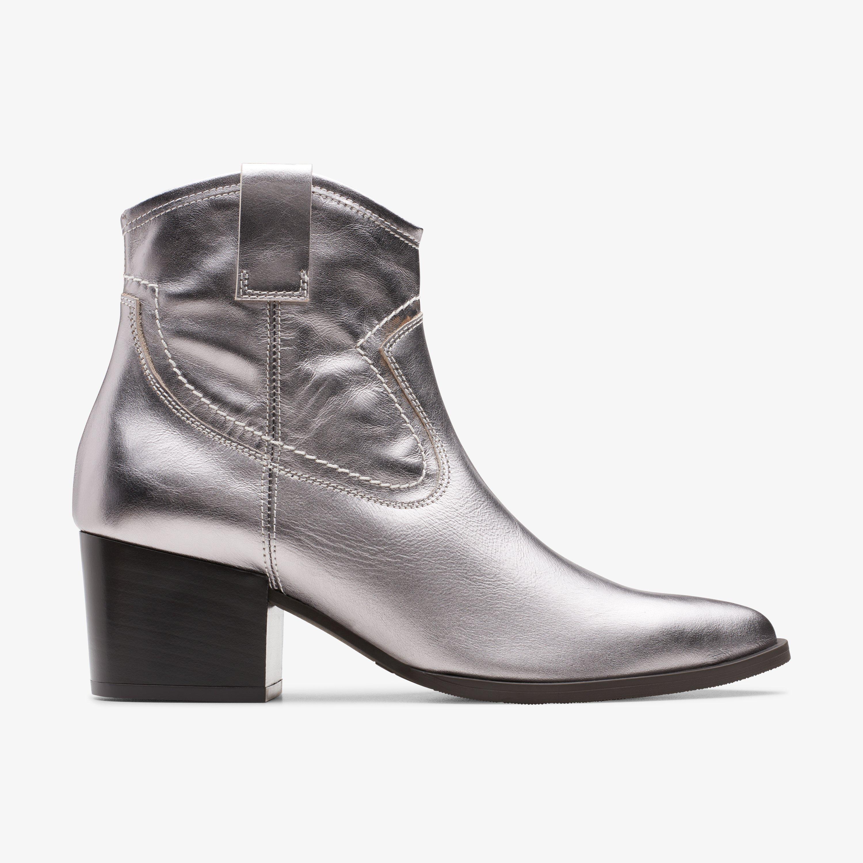 WOMENS Elder Rae Silver Leather Ankle Boots | Clarks US