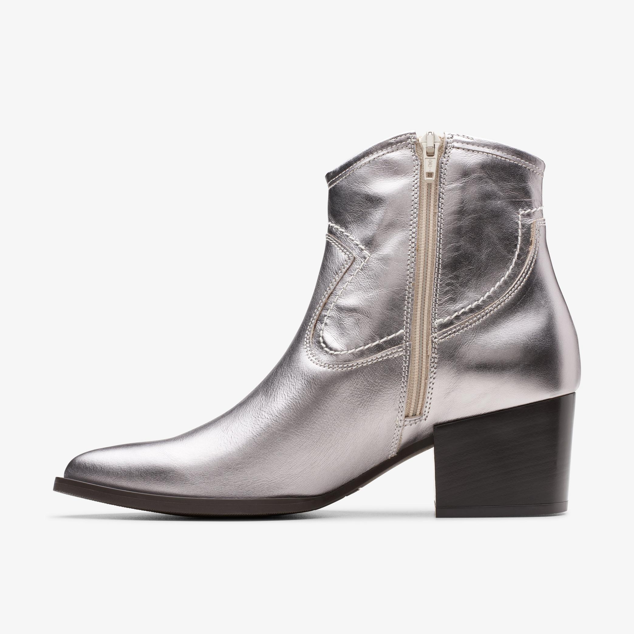 Elder Rae Silver Leather Ankle Boots, view 4 of 8