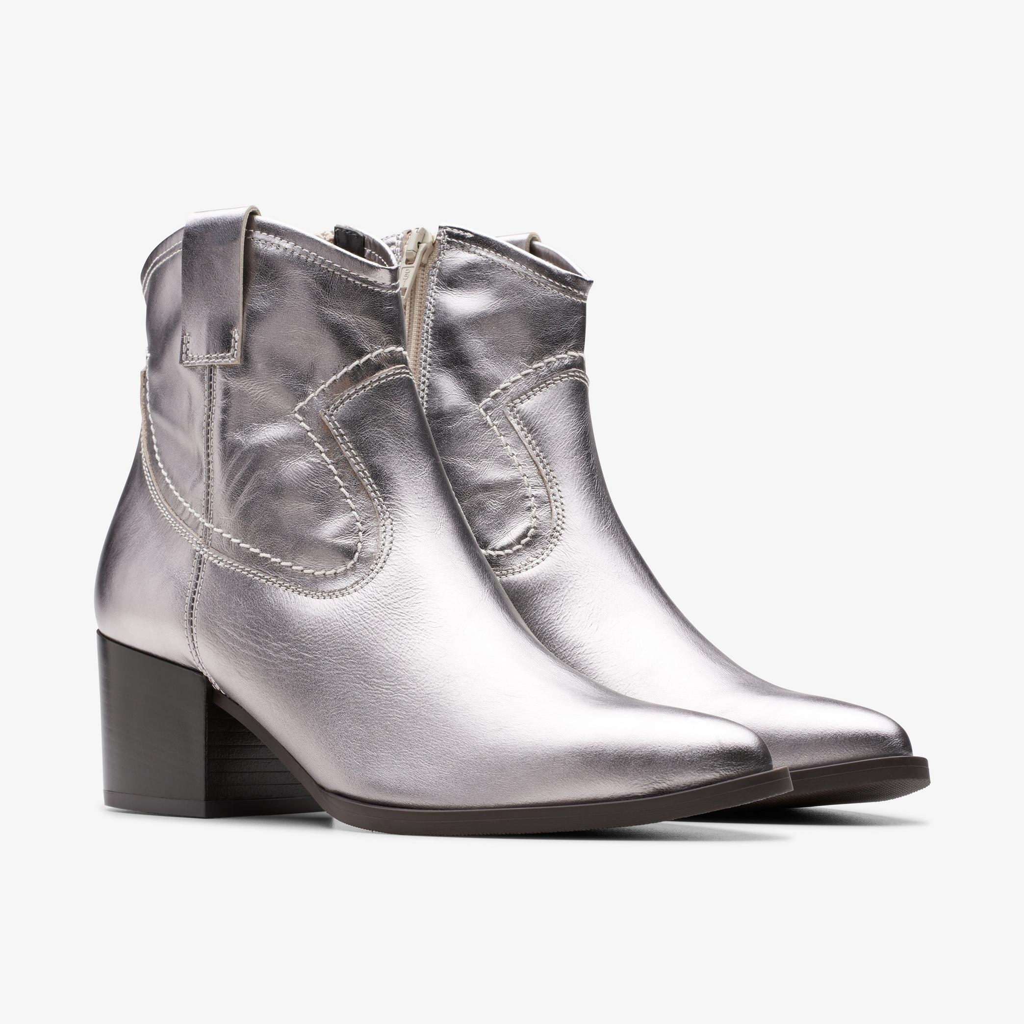 Elder Rae Silver Leather Ankle Boots, view 6 of 8