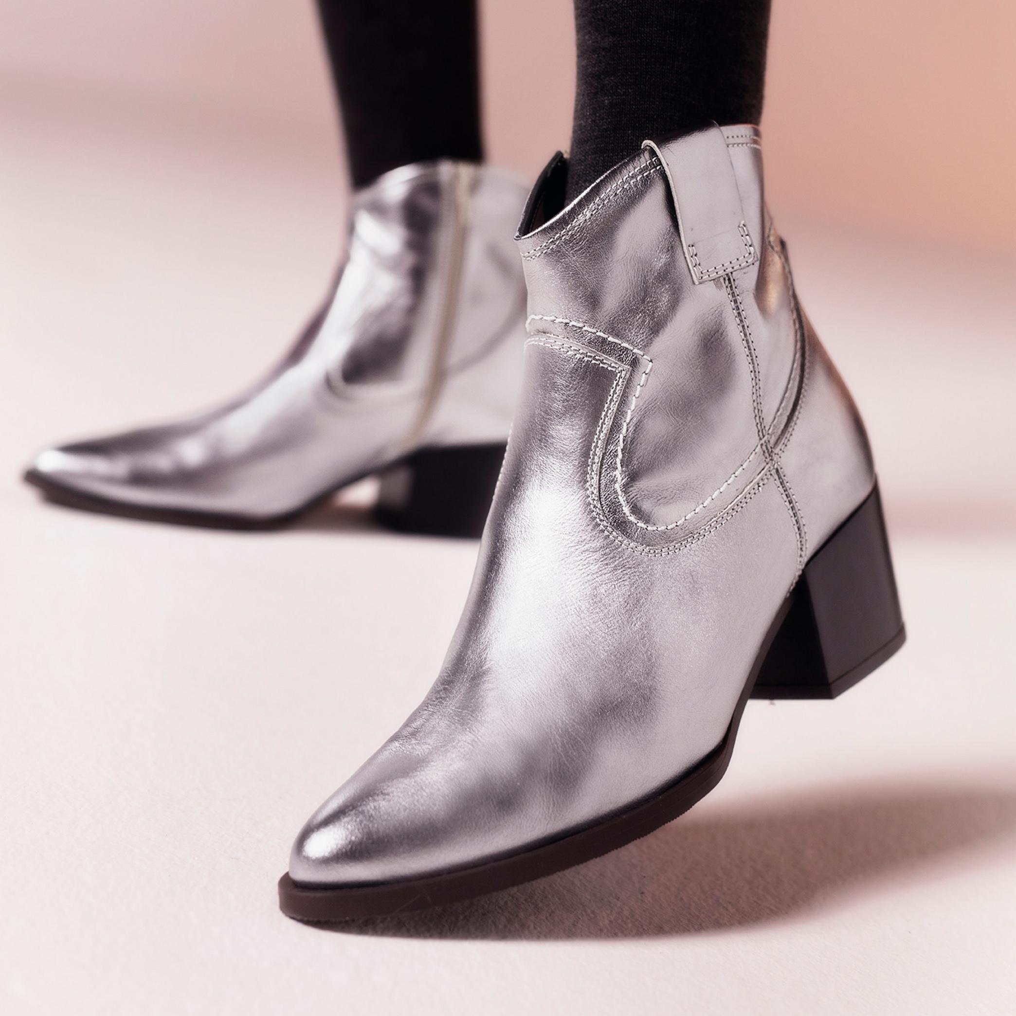Elder Rae Silver Leather Ankle Boots, view 2 of 8