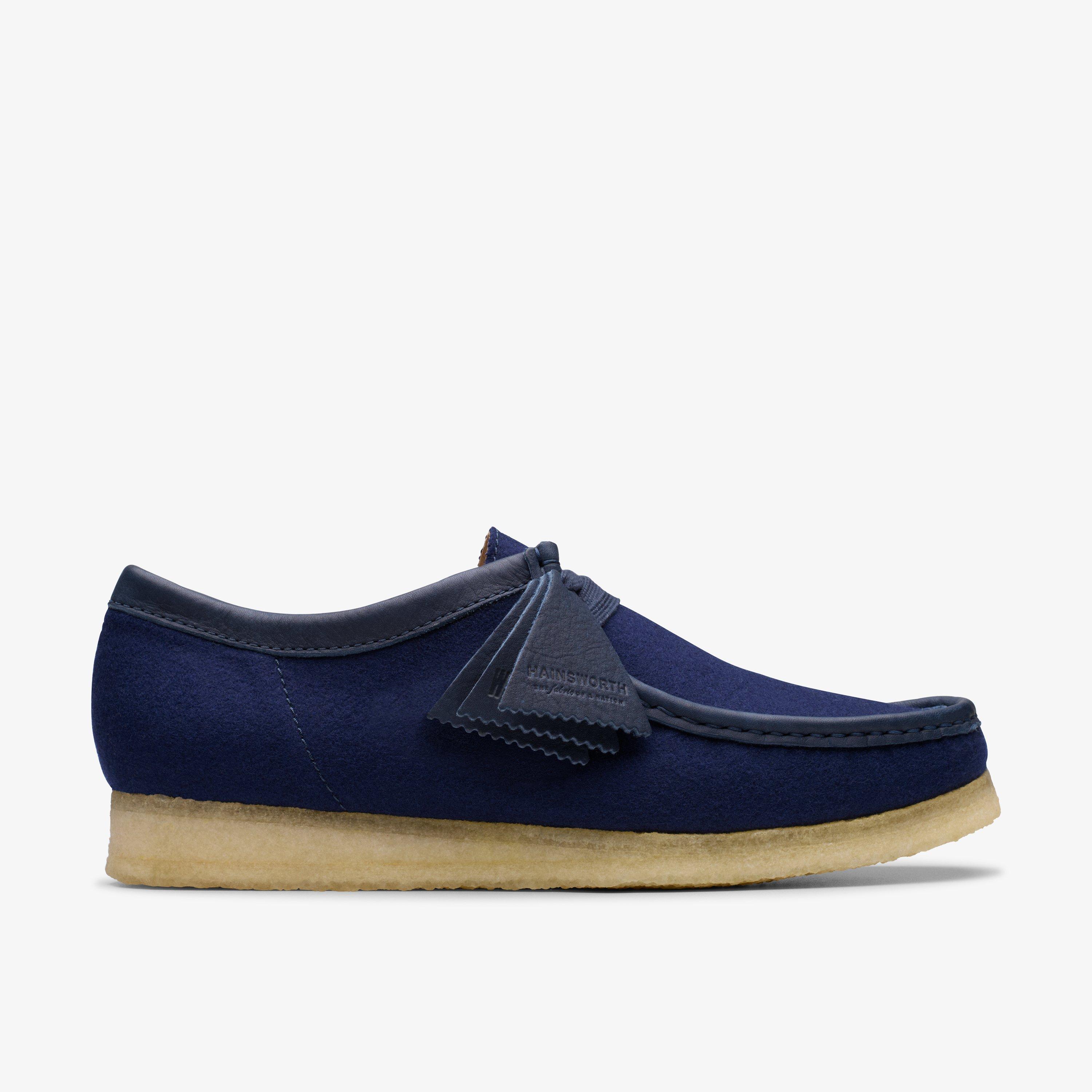 Clarks wallabees navy on sale