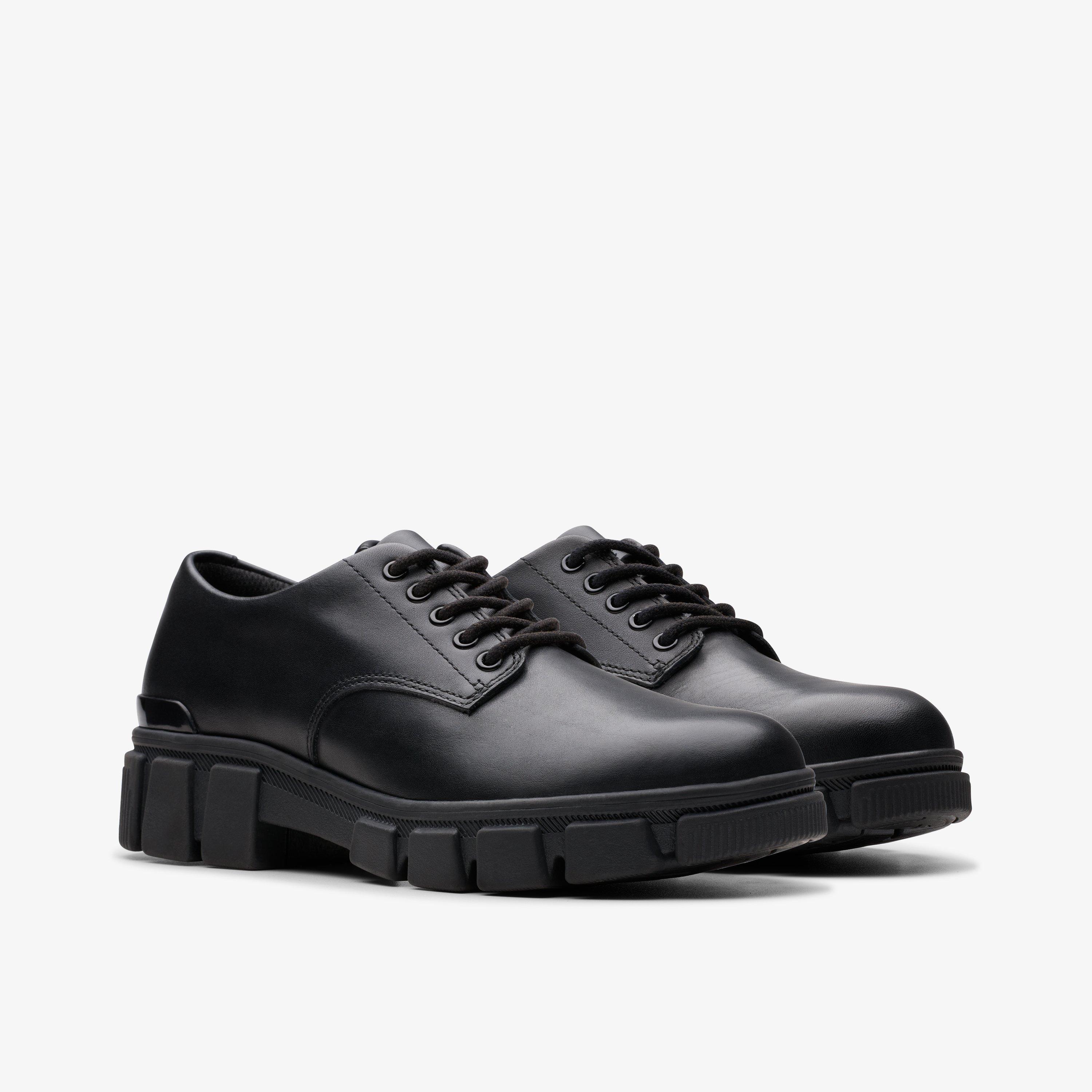 Evyn Lace Youth Black Leather Derby Shoes School Shoes, view 4 of 6