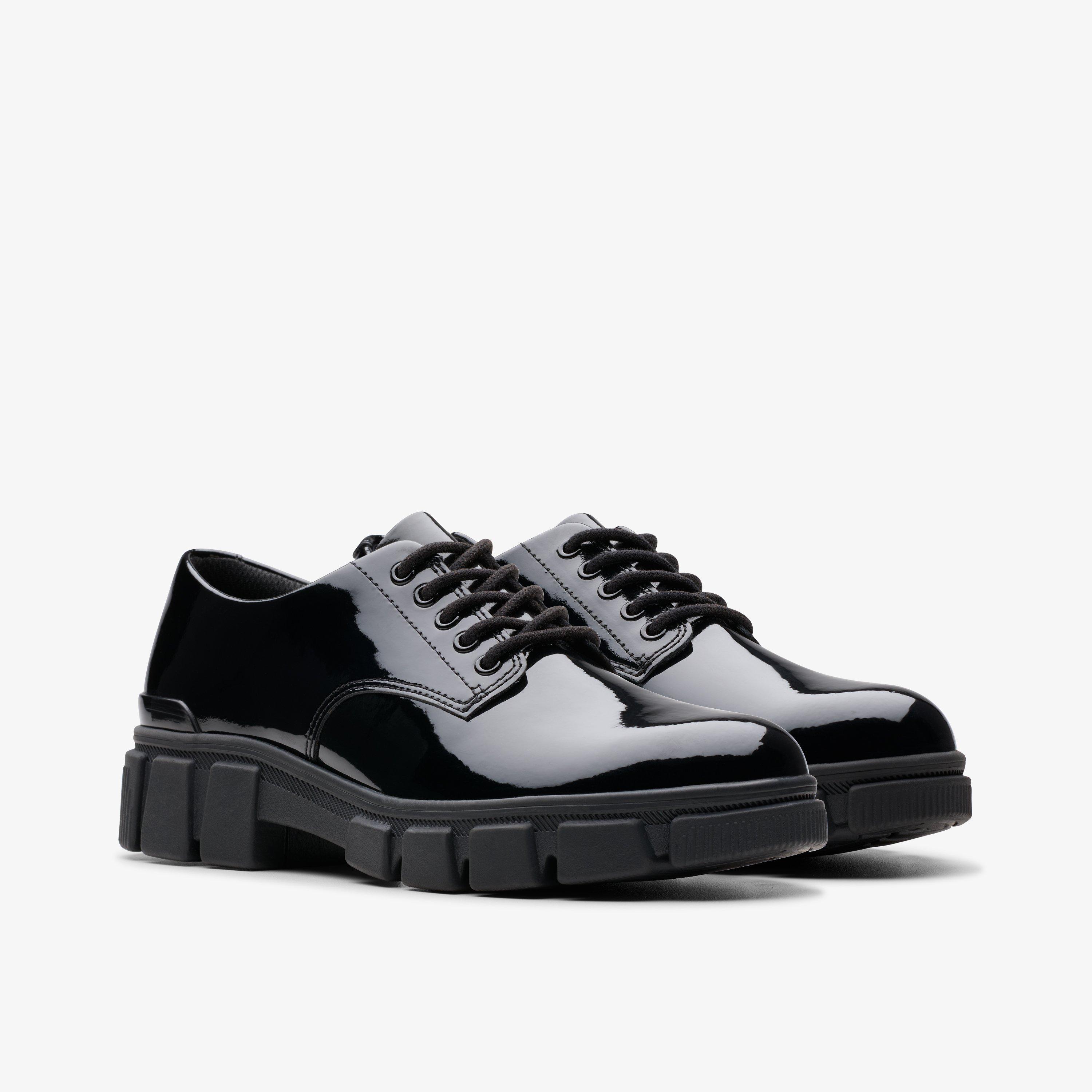 Evyn Lace Youth Black Patent Derby Shoes School Shoes, view 4 of 6