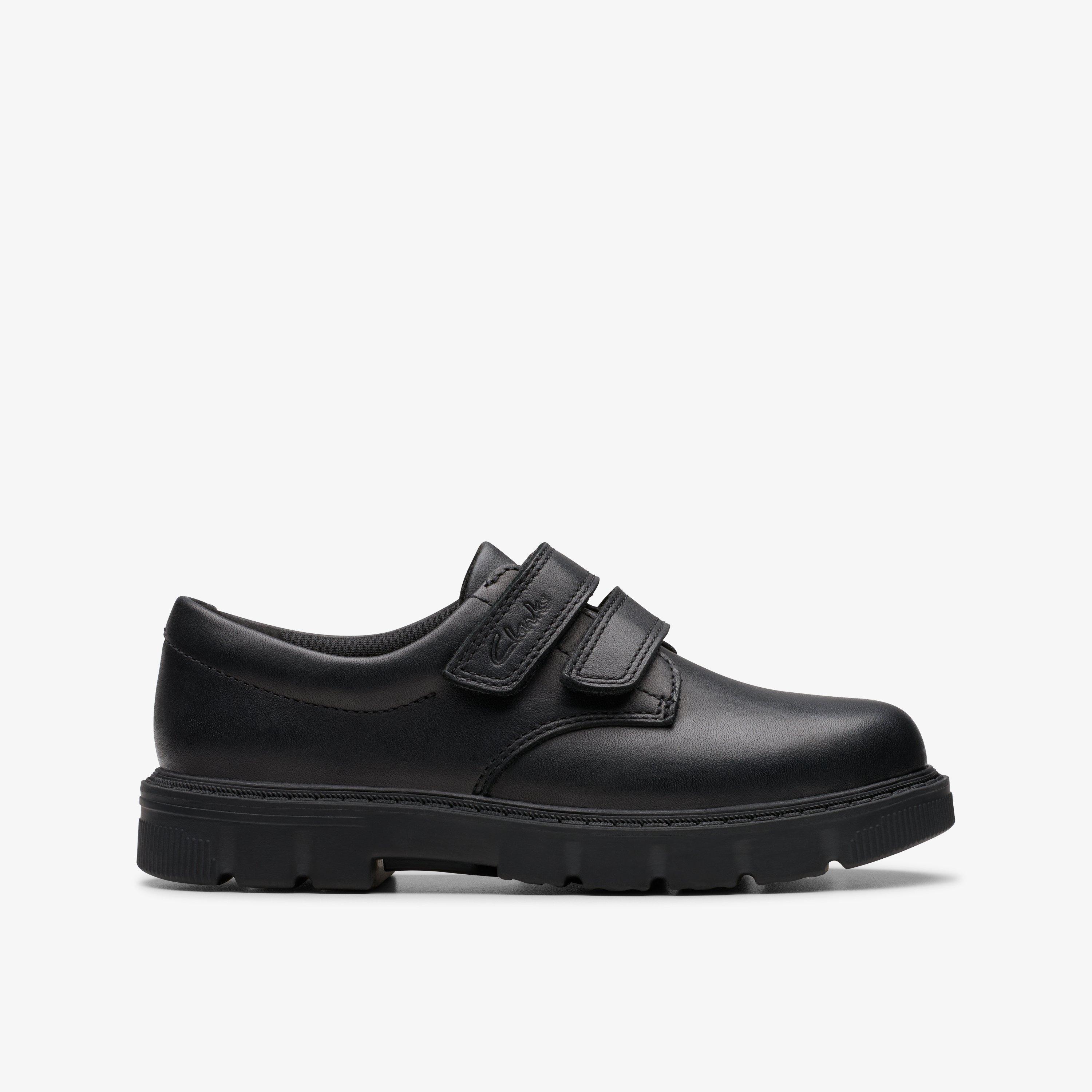 Boys Lorcam Loop Kid Black Leather Derby Shoe Clarks UK