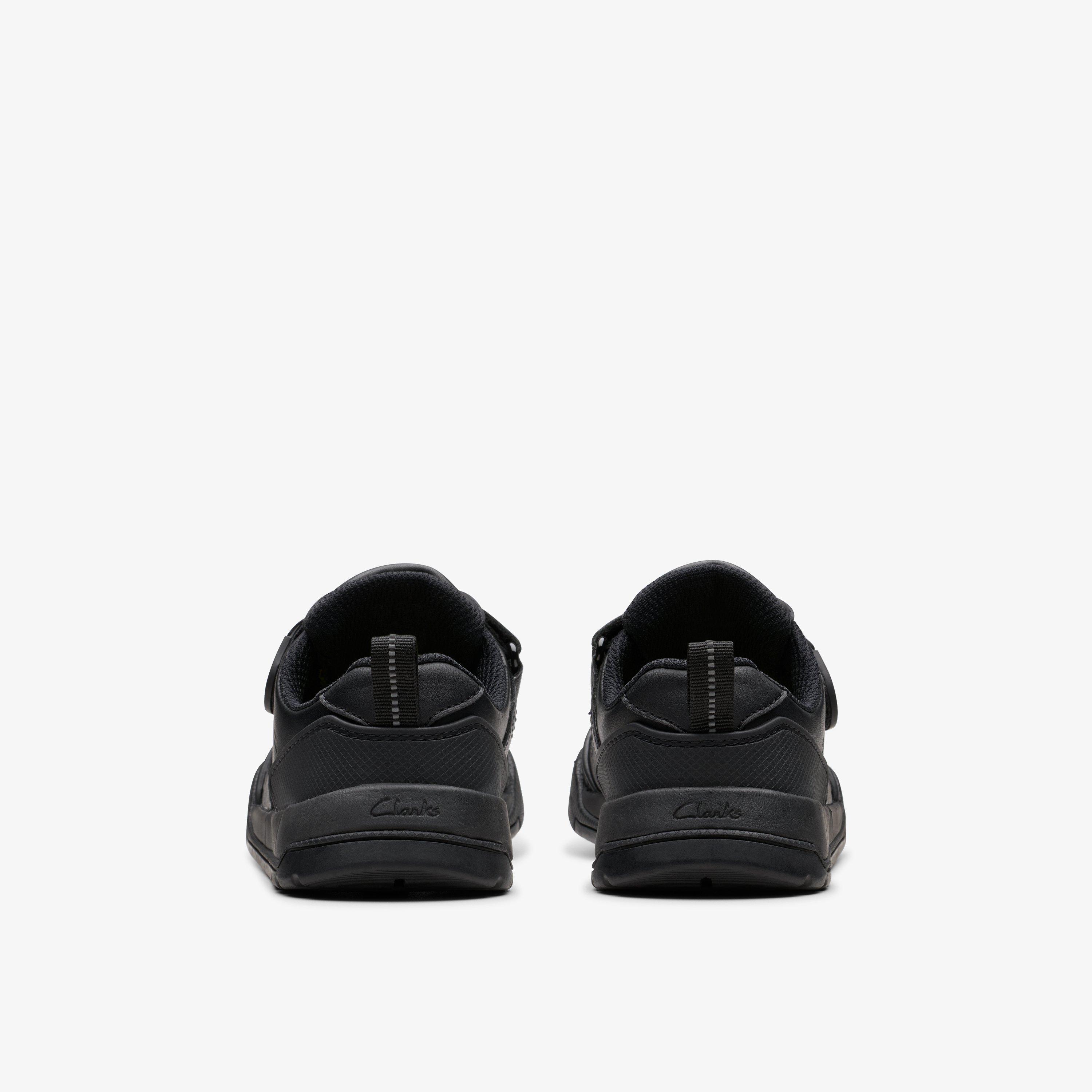 Laser Track Kid Black Leather Riptape School Shoes, view 7 of 9