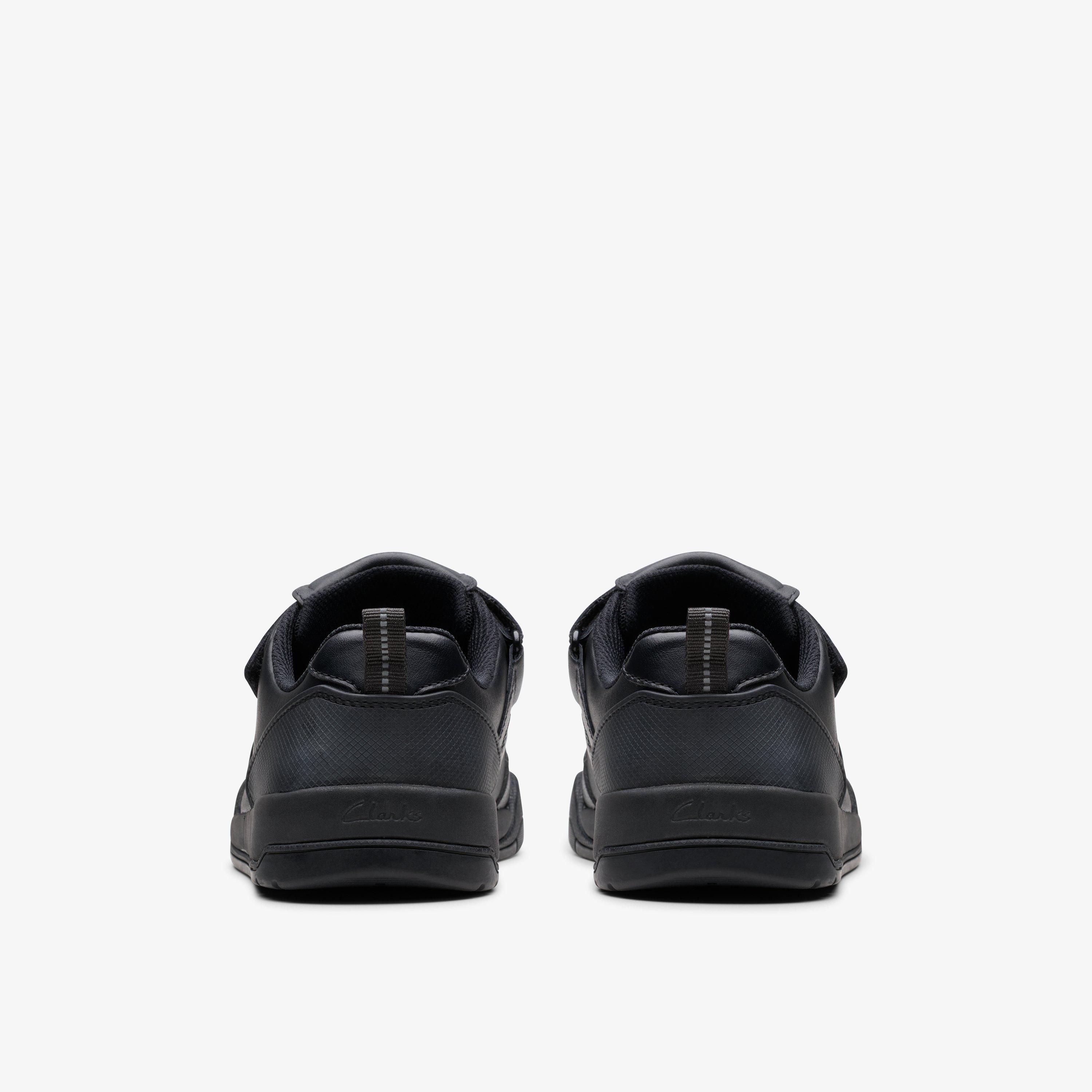 Laser Track Youth Black Leather Riptape School Shoes, view 5 of 7
