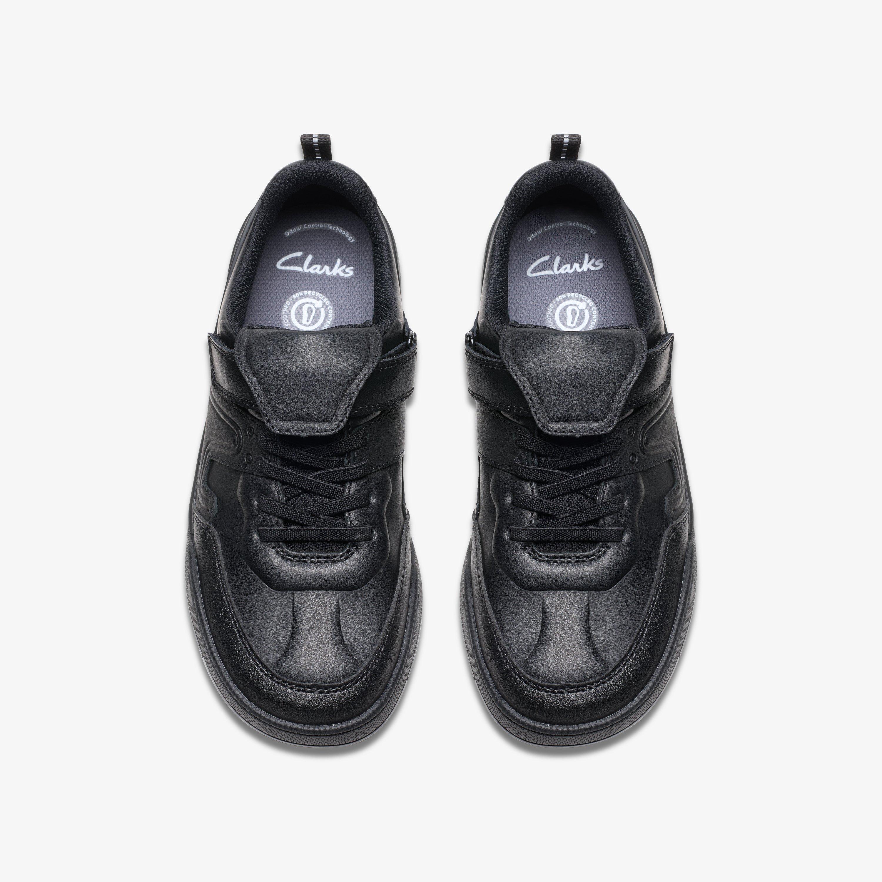Laser Track Youth Black Leather Riptape School Shoes, view 6 of 7