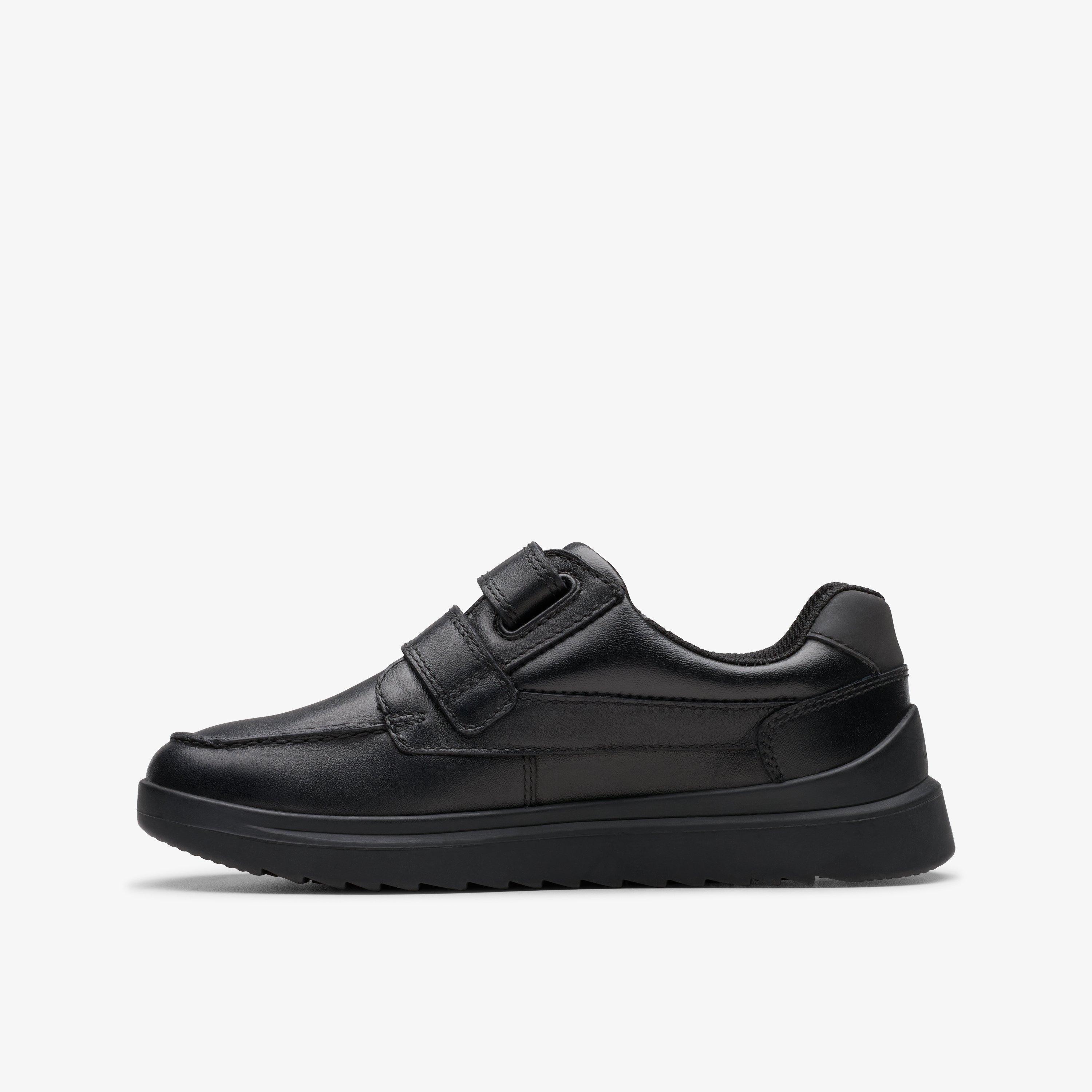 Keelan Flare Kid Black Leather Riptape School Shoes, view 2 of 6