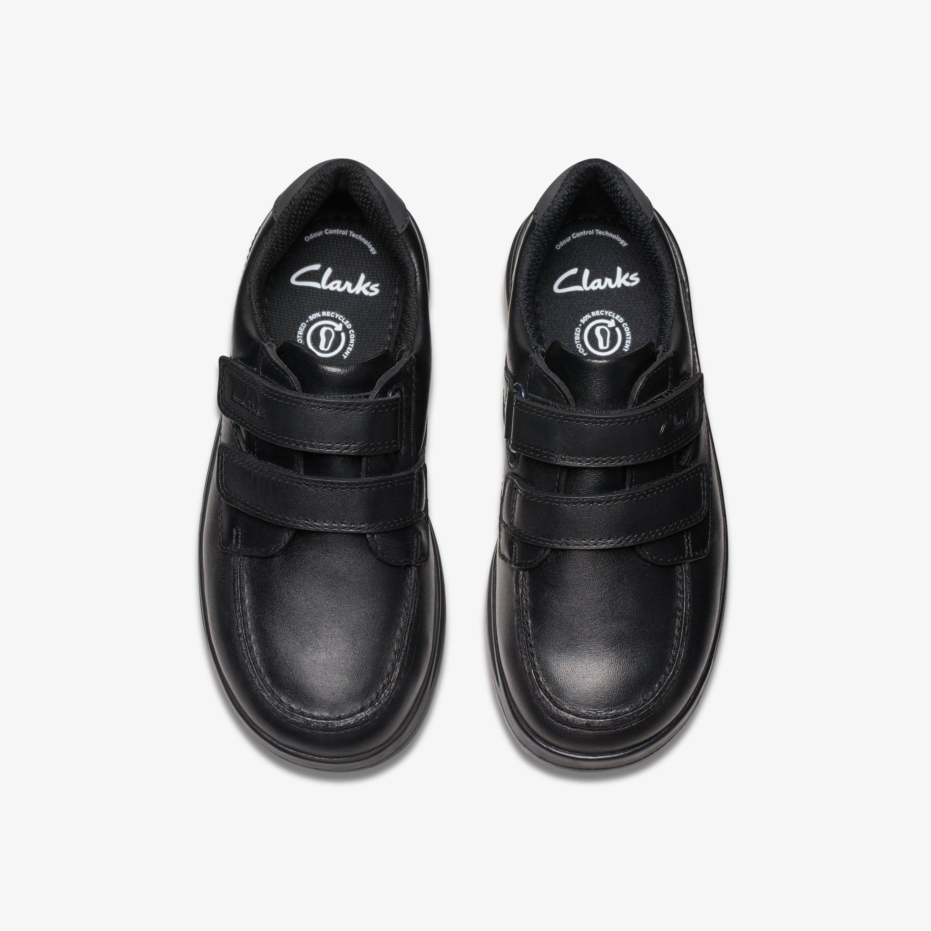 Keelan Flare Kid Black Leather Riptape School Shoes, view 6 of 6