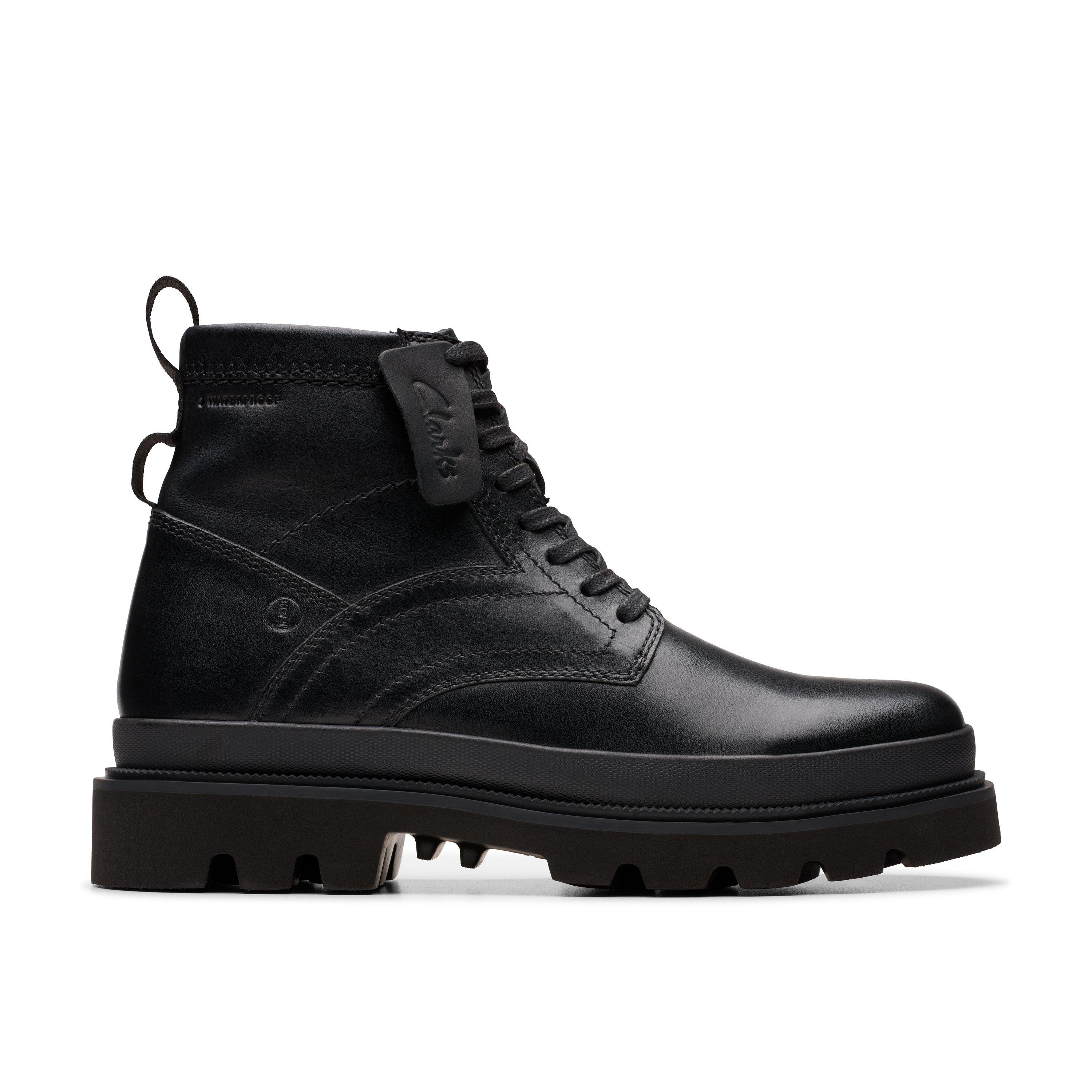 Clarks Mens Badell Hi WP Black Leather Casual Boots Shoes | eBay display picture 3