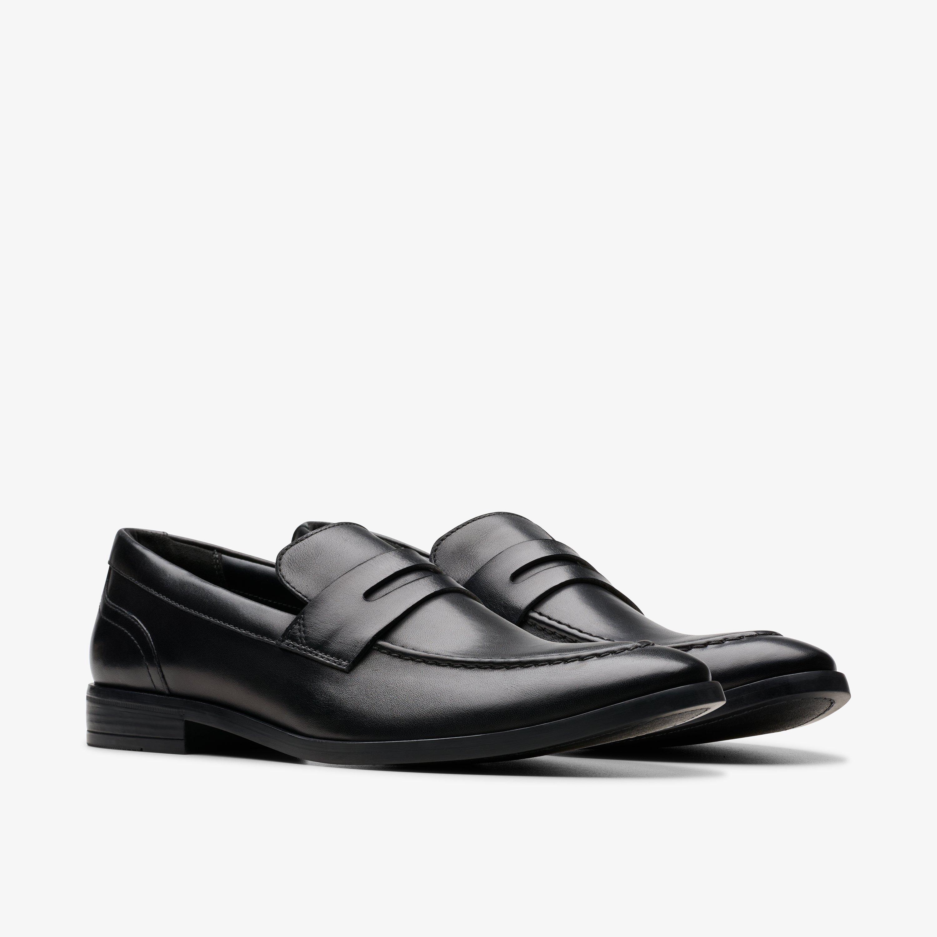 Mens Brandon Step Black Leather Shoes Clarks UK