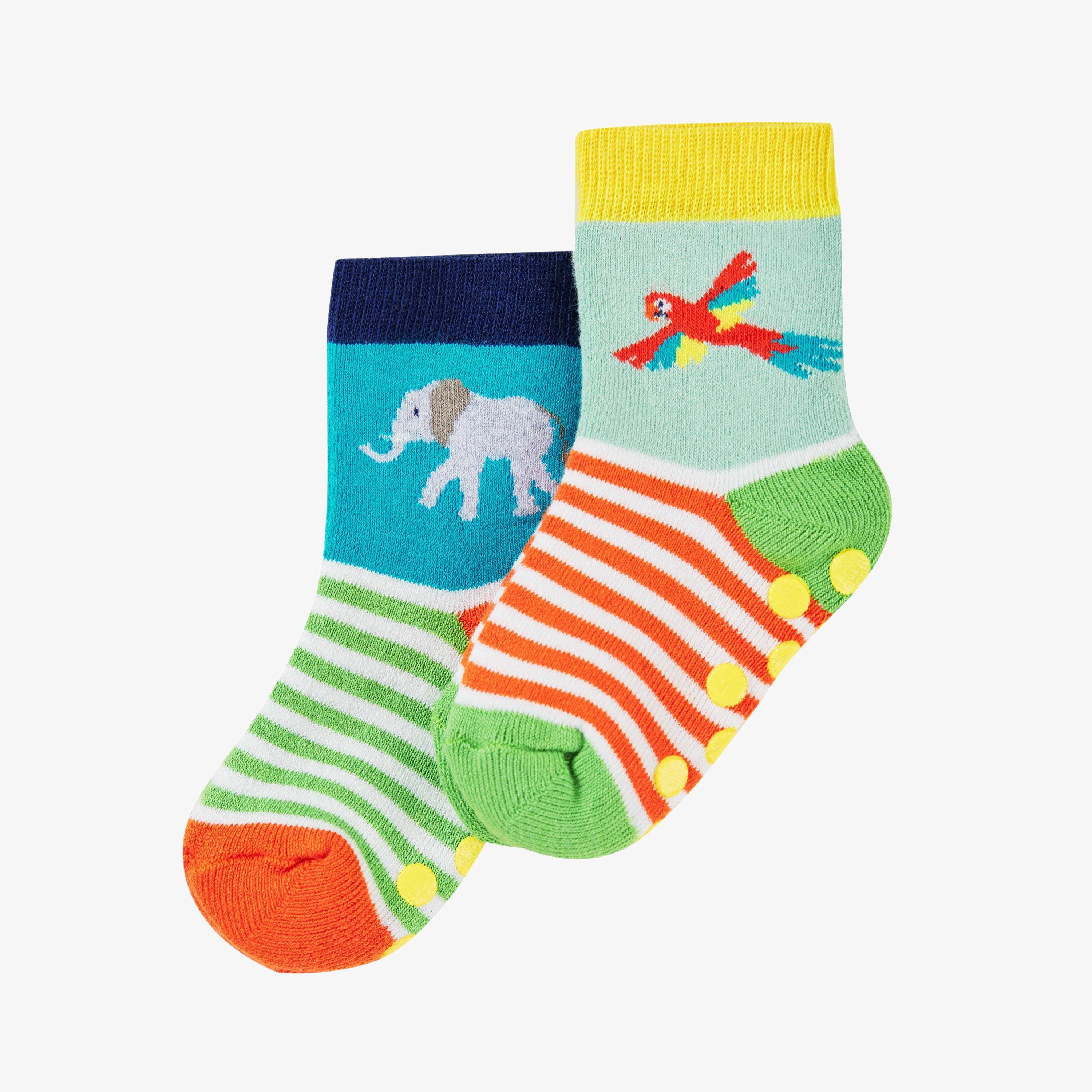 Grippy Socks 2 Pack 1-2 yrs  Jungle Multicolour Socks, view 1 of 4