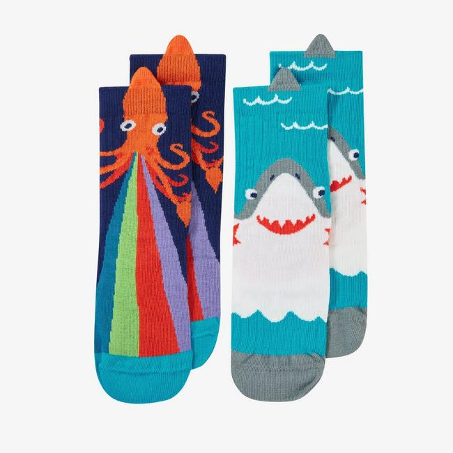 Clarks X Frugi shark/squid character socks.
