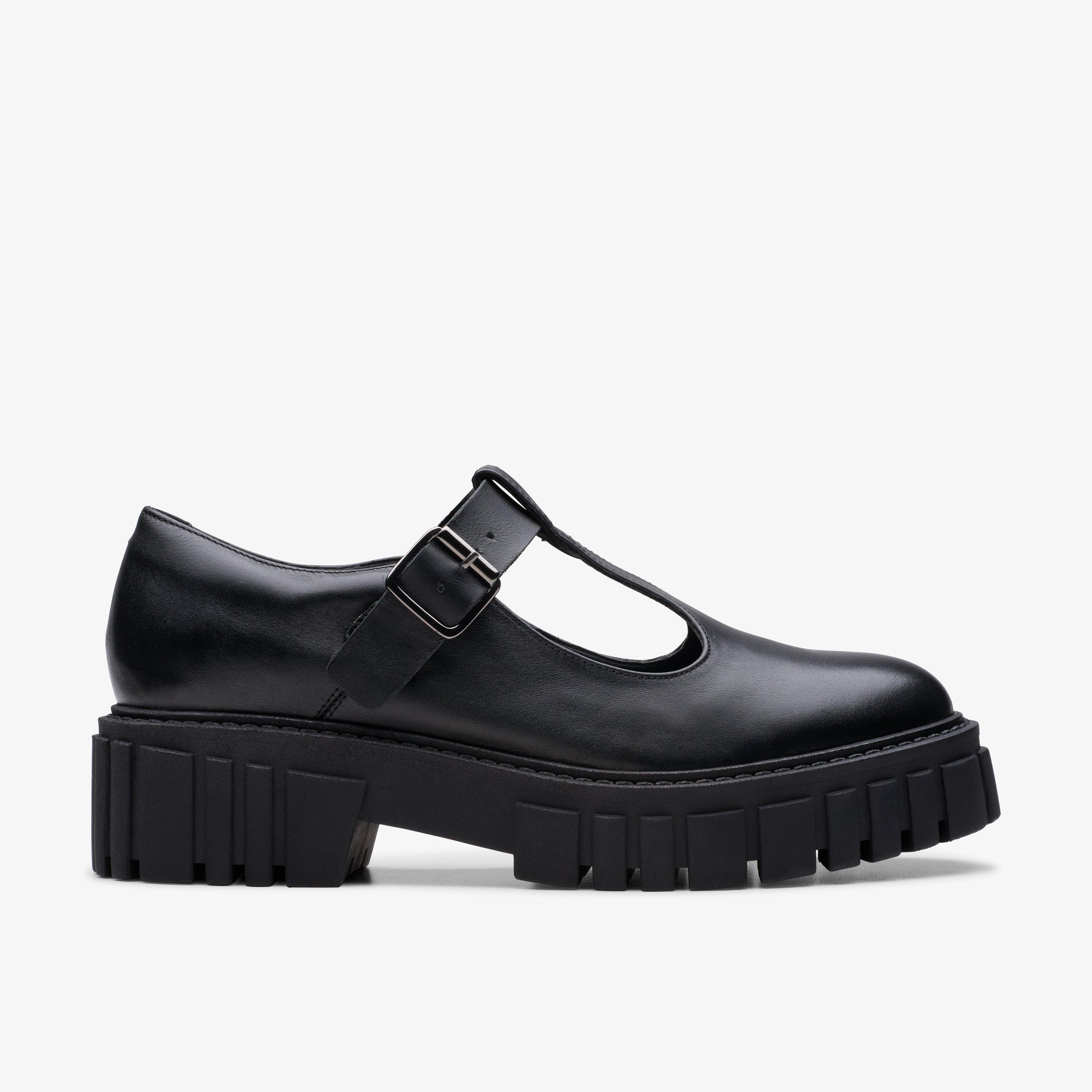 Womens Page Bar Black Leather T Bar Shoes | Clarks UK