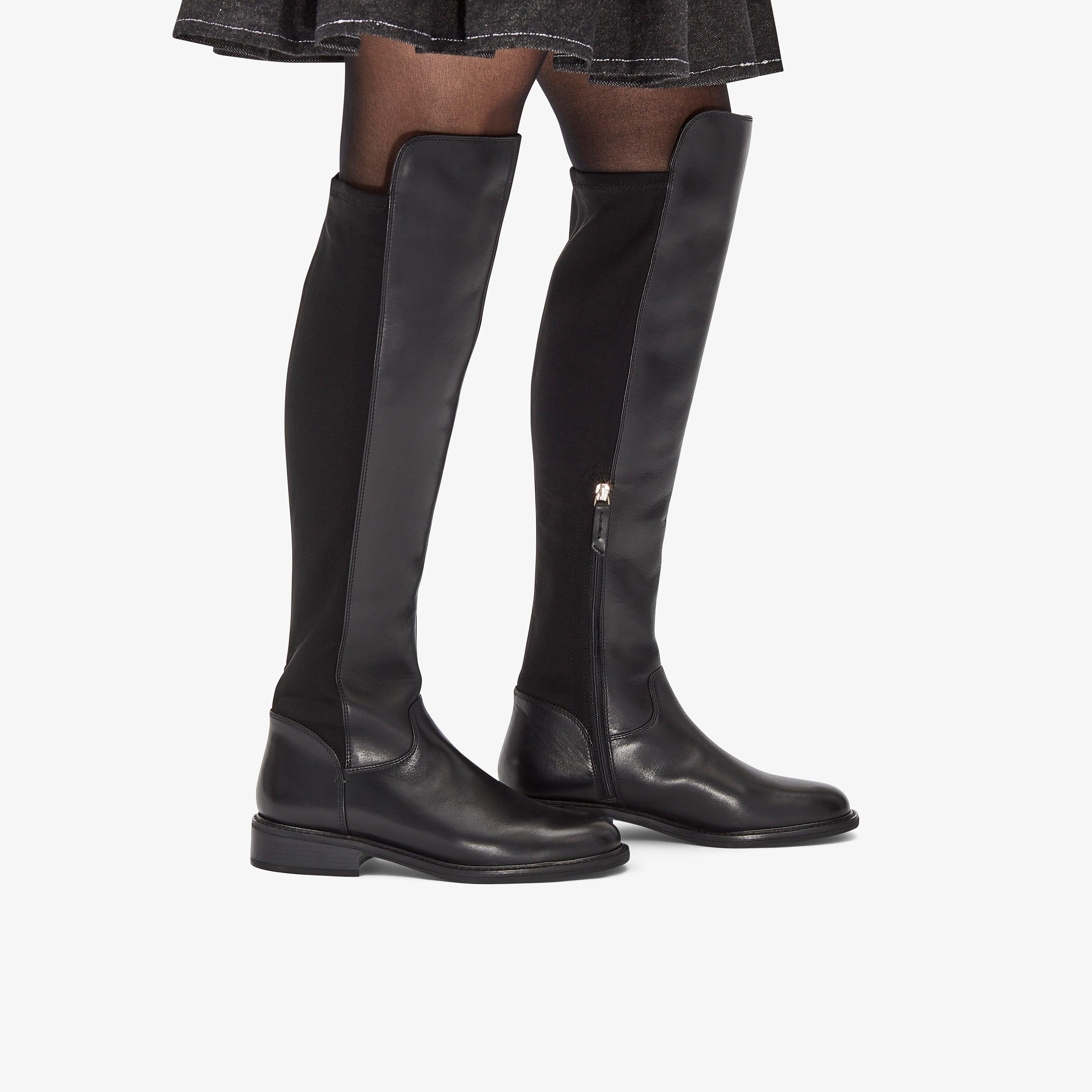 Womens Renewal Up Black Leather Over Knee Boots Clarks US