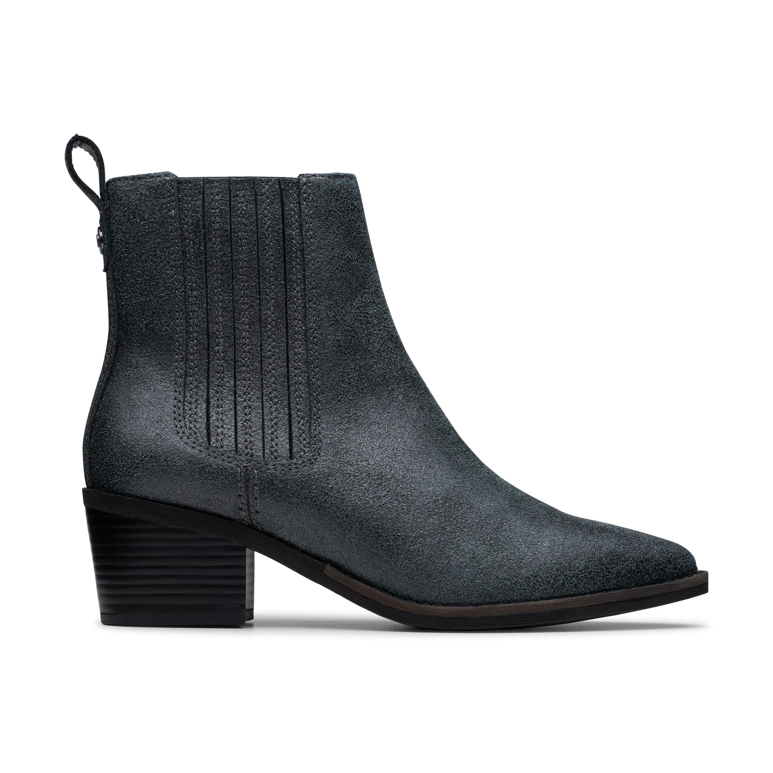 Clarks Women's Grey Leather Morzine Top Ankle Boot Standard Fit