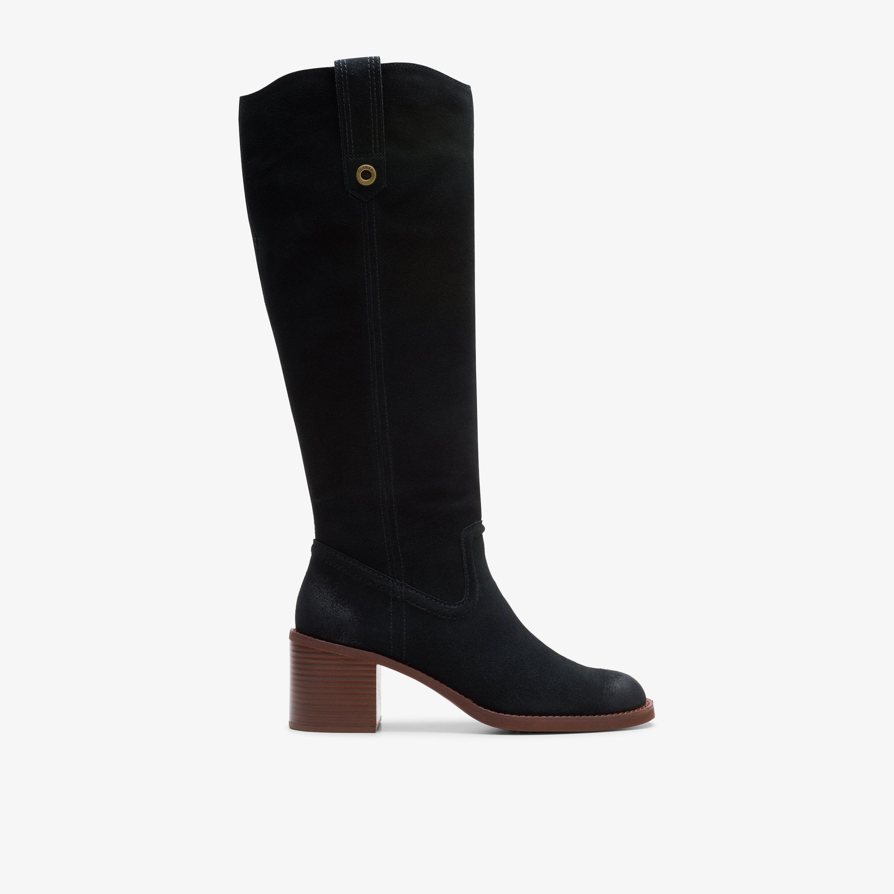 Womens Chamberly Up Black Suede Knee High Boots | Clarks CA