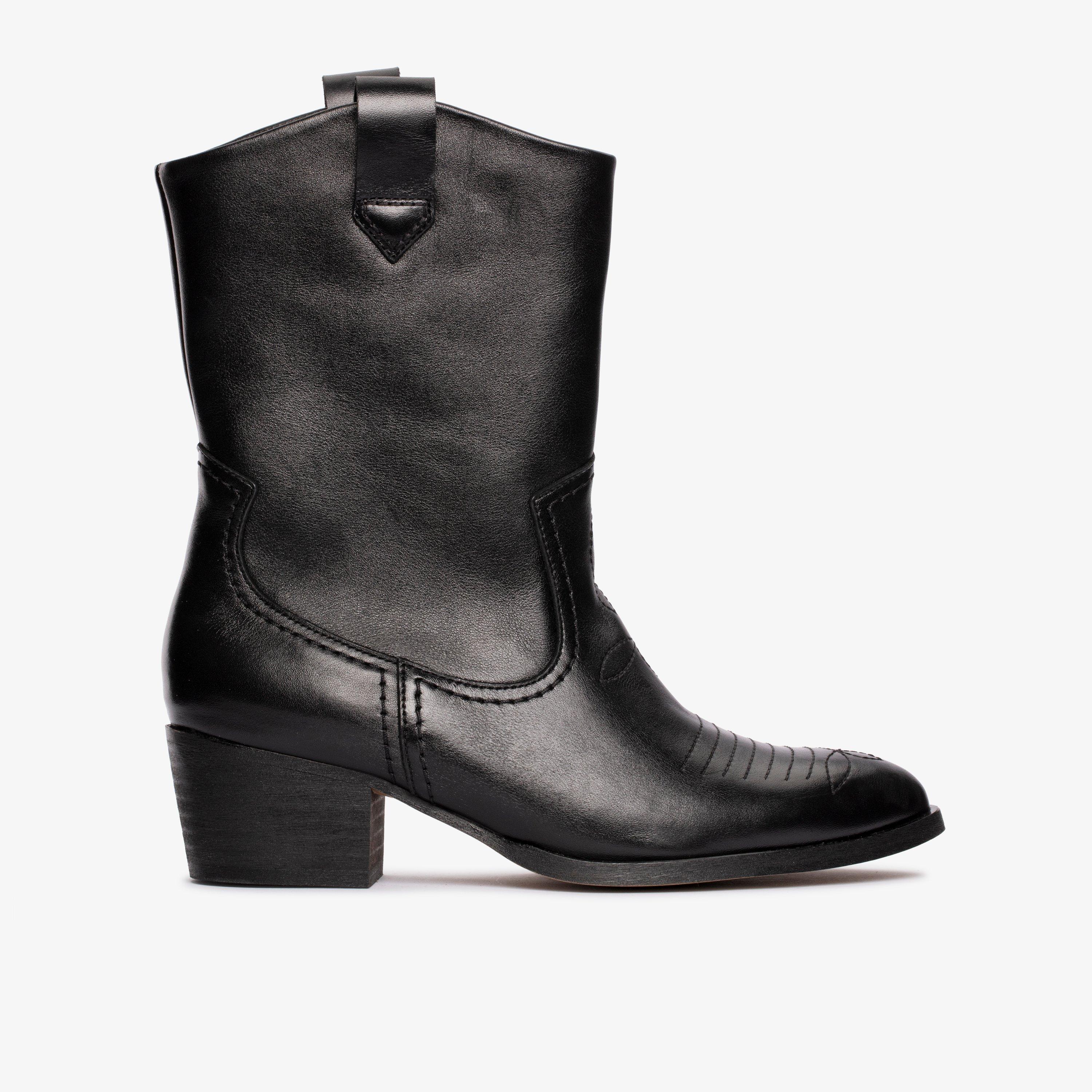 WOMENS Octavia Up Black Leather Mid Calf Boots | Clarks US