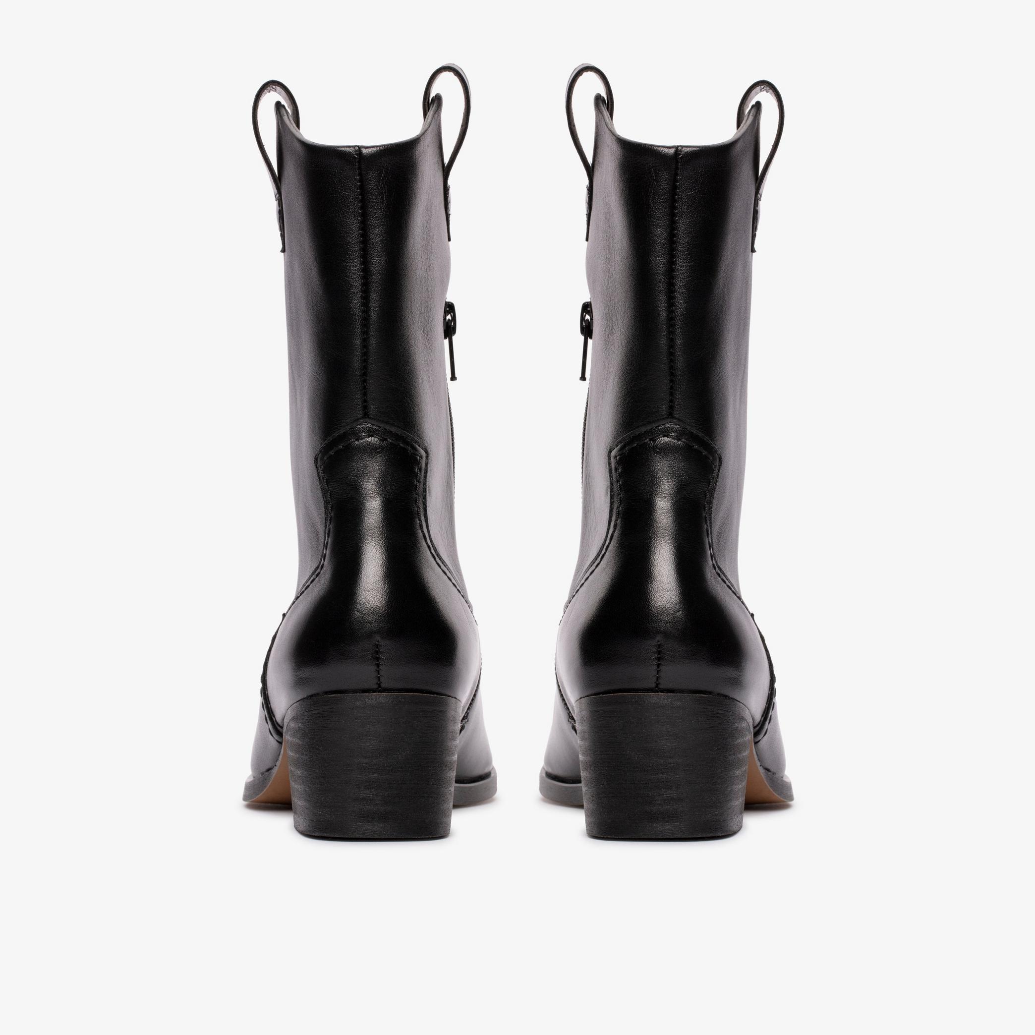 Octavia Up Black Leather Mid Calf Boots, view 5 of 6