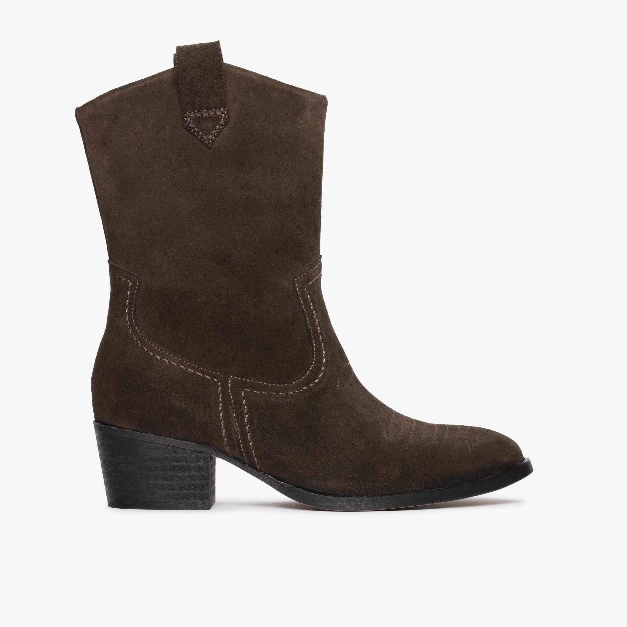 Octavia Up Dark Brown Suede Mid Calf Boots, view 1 of 6