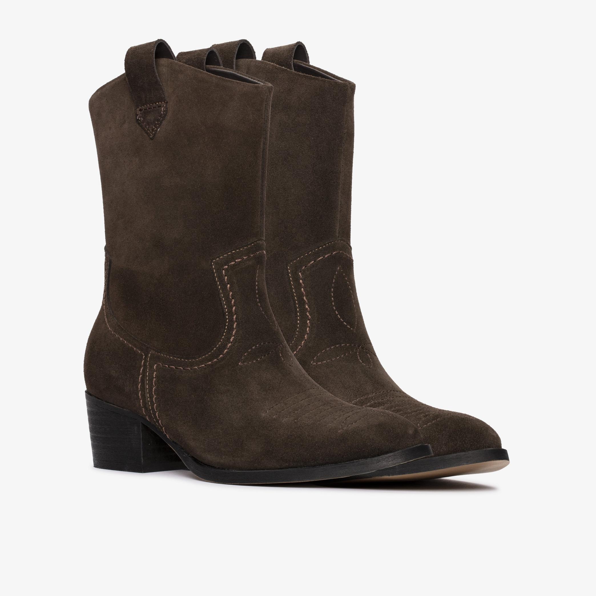 Octavia Up Dark Brown Suede Mid Calf Boots, view 4 of 6