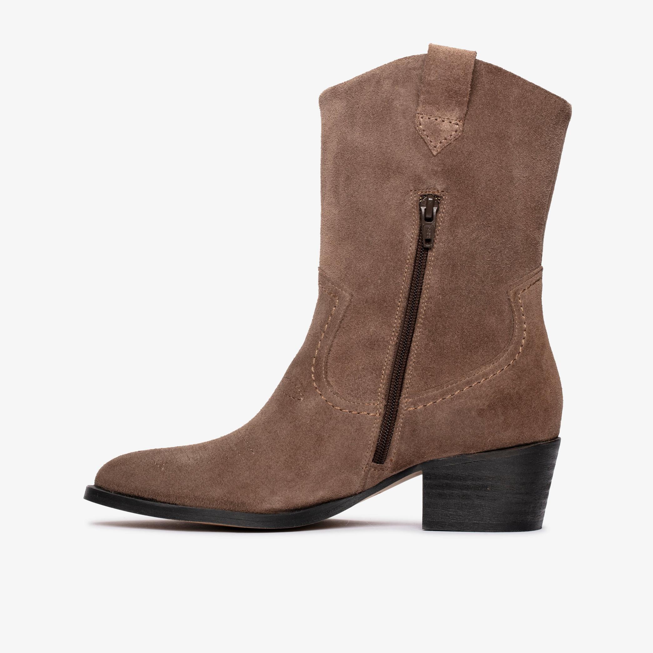 Octavia Up Taupe Suede Mid Calf Boots, view 2 of 6