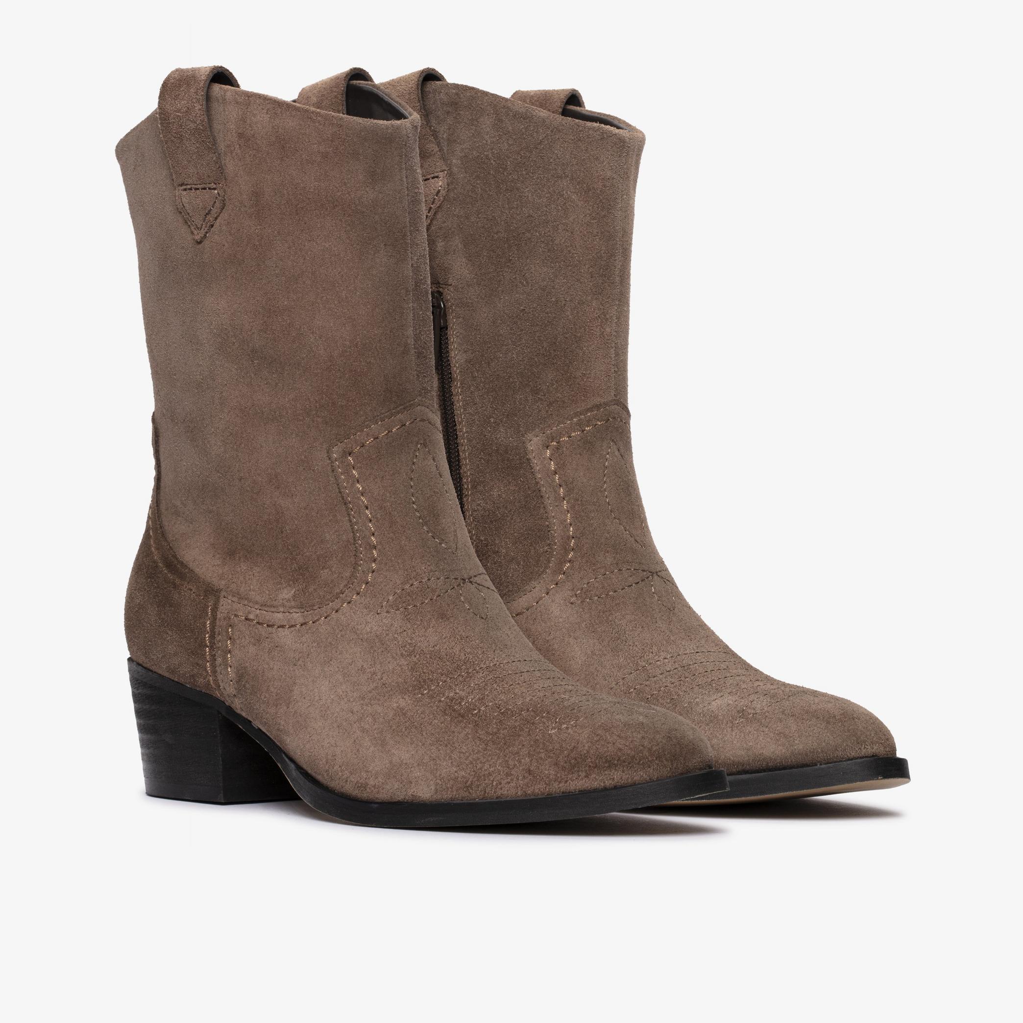 Octavia Up Taupe Suede Mid Calf Boots, view 4 of 6
