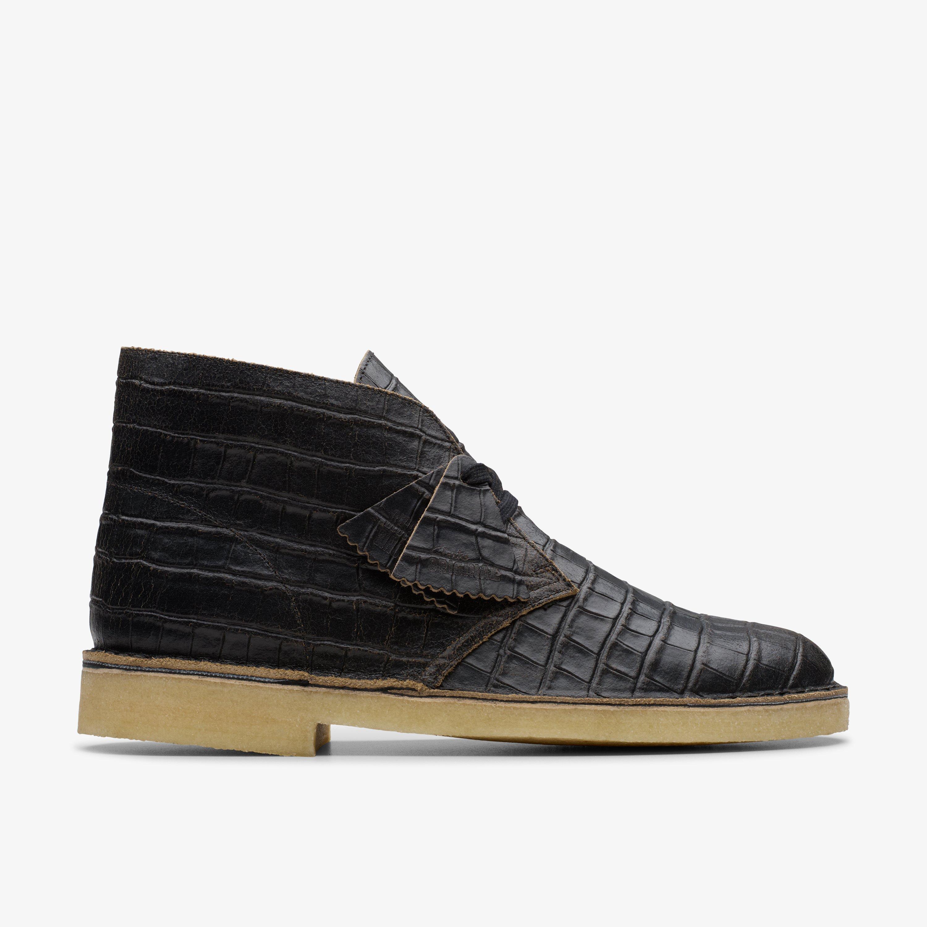 UOMO Desert Boot in coccodrillo nero effetto consumato Stivali Clarks Originals