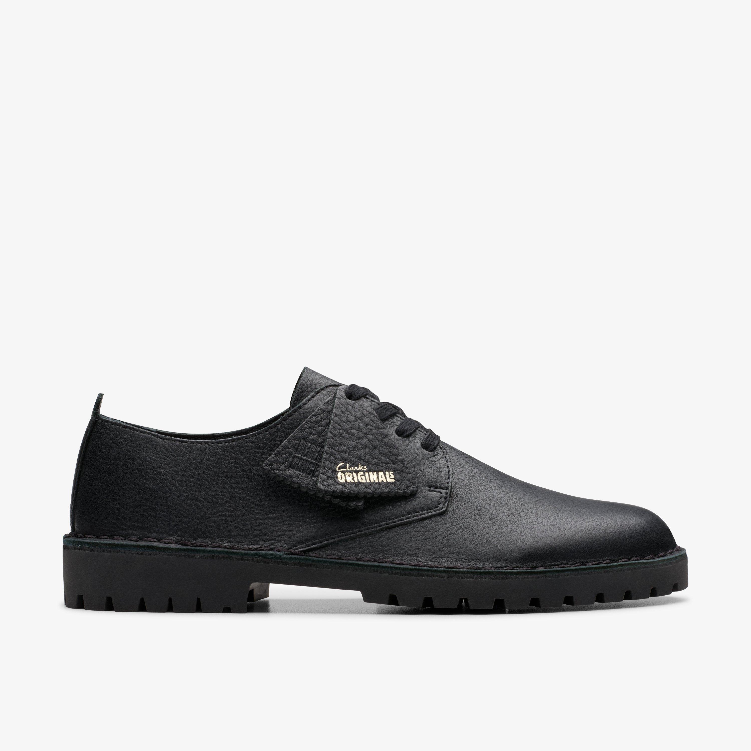 Mens Desert Rock Lo Black Leather Shoes | Clarks US