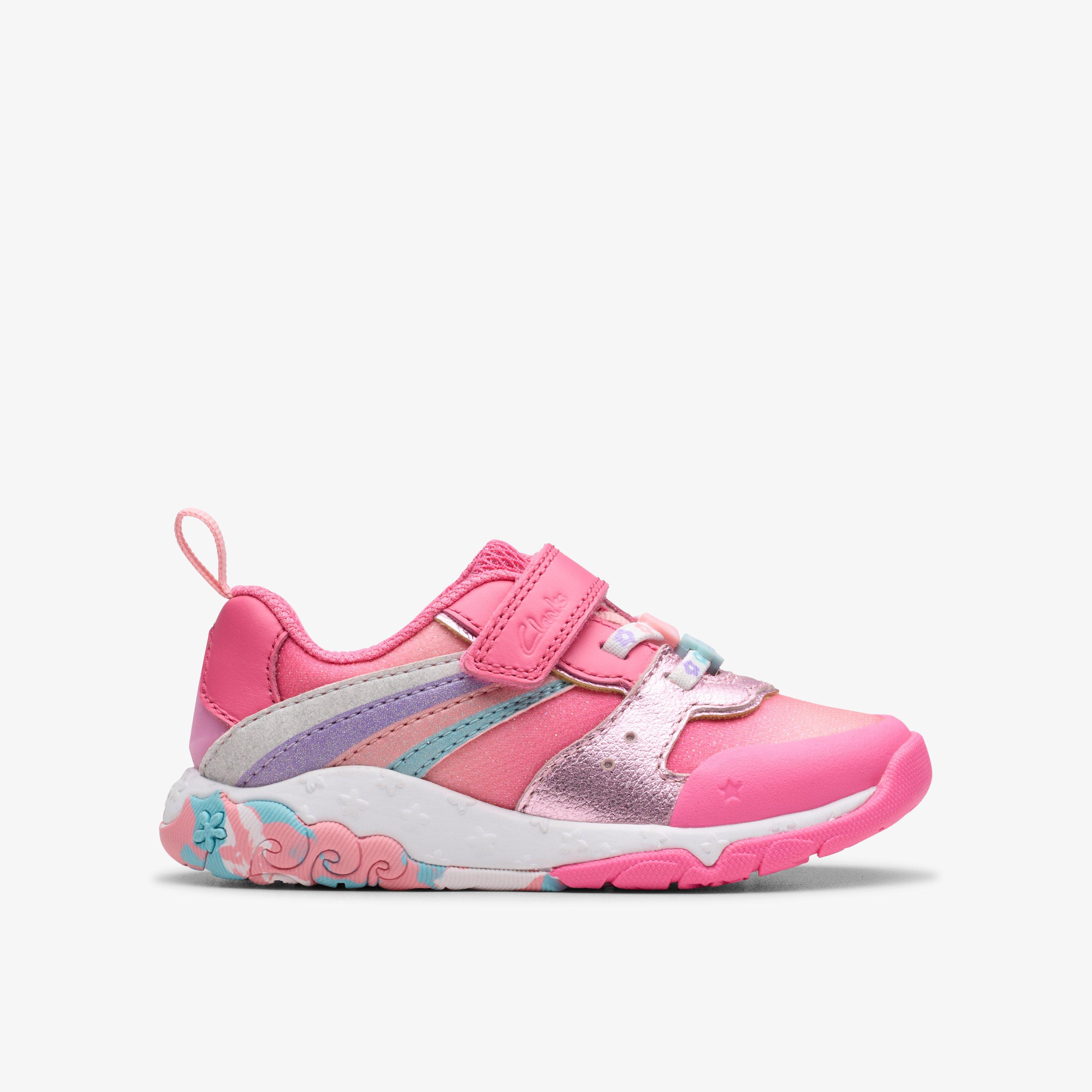 Girls Tidal Star Toddler Bright Pink Combination Trainers Clarks UK