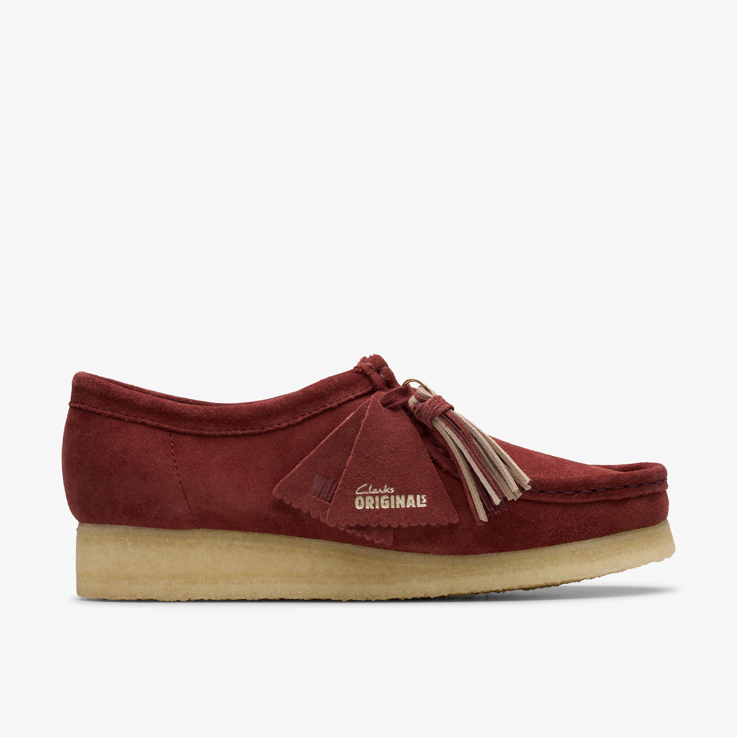 Burgundy fashion clarks wallabee