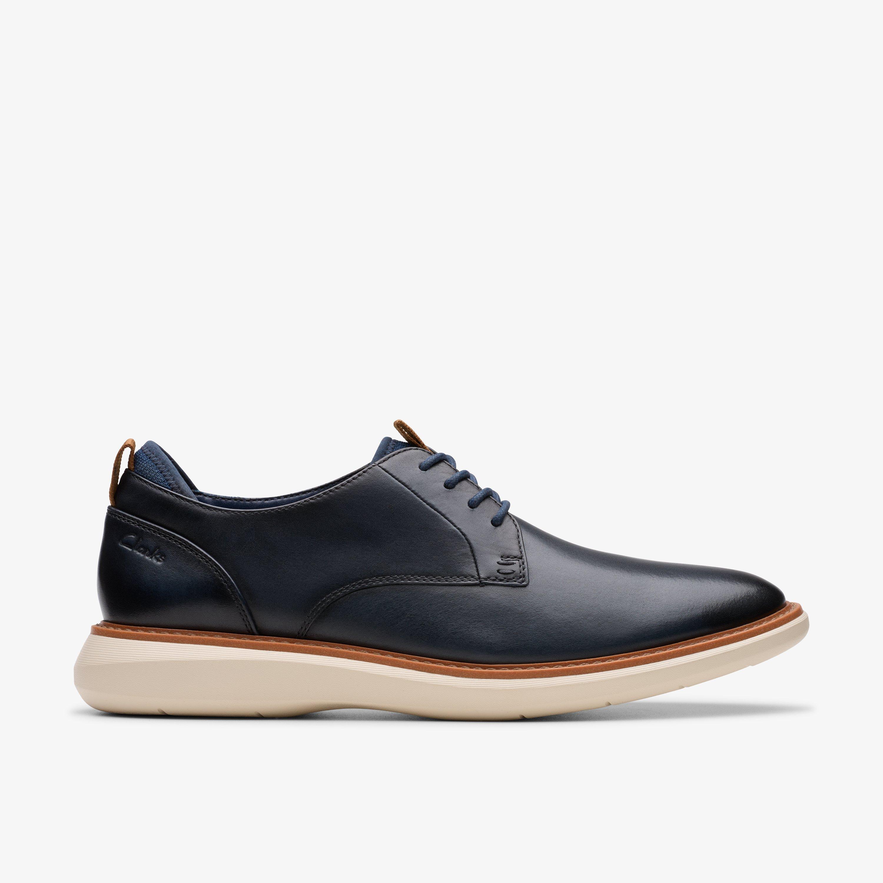 Mens Brantin Plain Navy Leather Derby Shoes Clarks UK