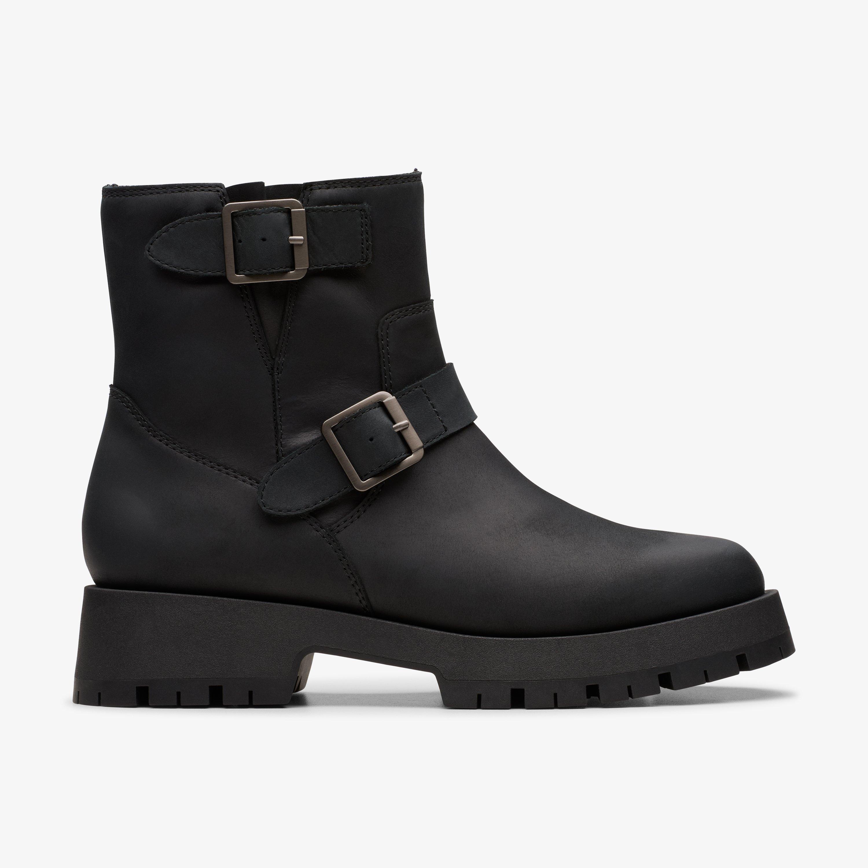 Womens Ledwick Haley Black Oily Leather Ankle Boots Clarks Outlet